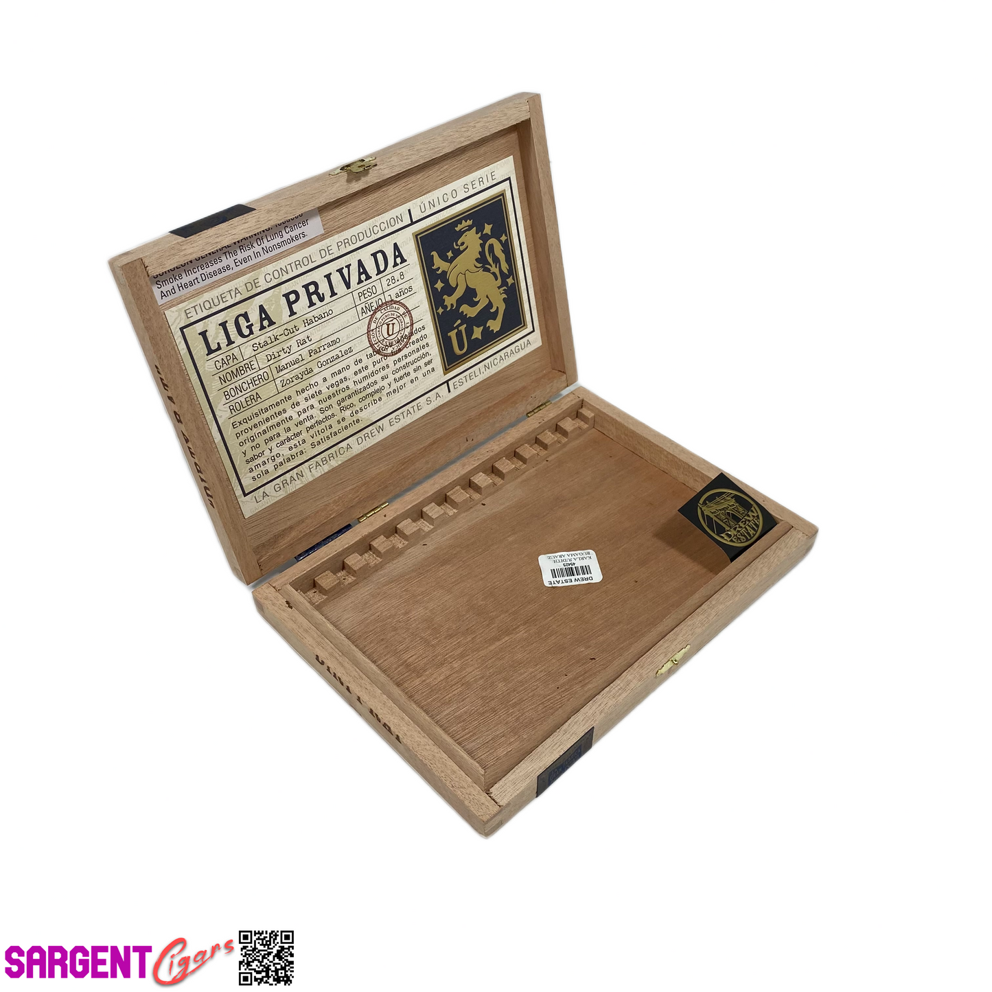 Liga Privada Unico Dirty Rat Empty Wooden Cigar Box 9.25x6.5x1.5