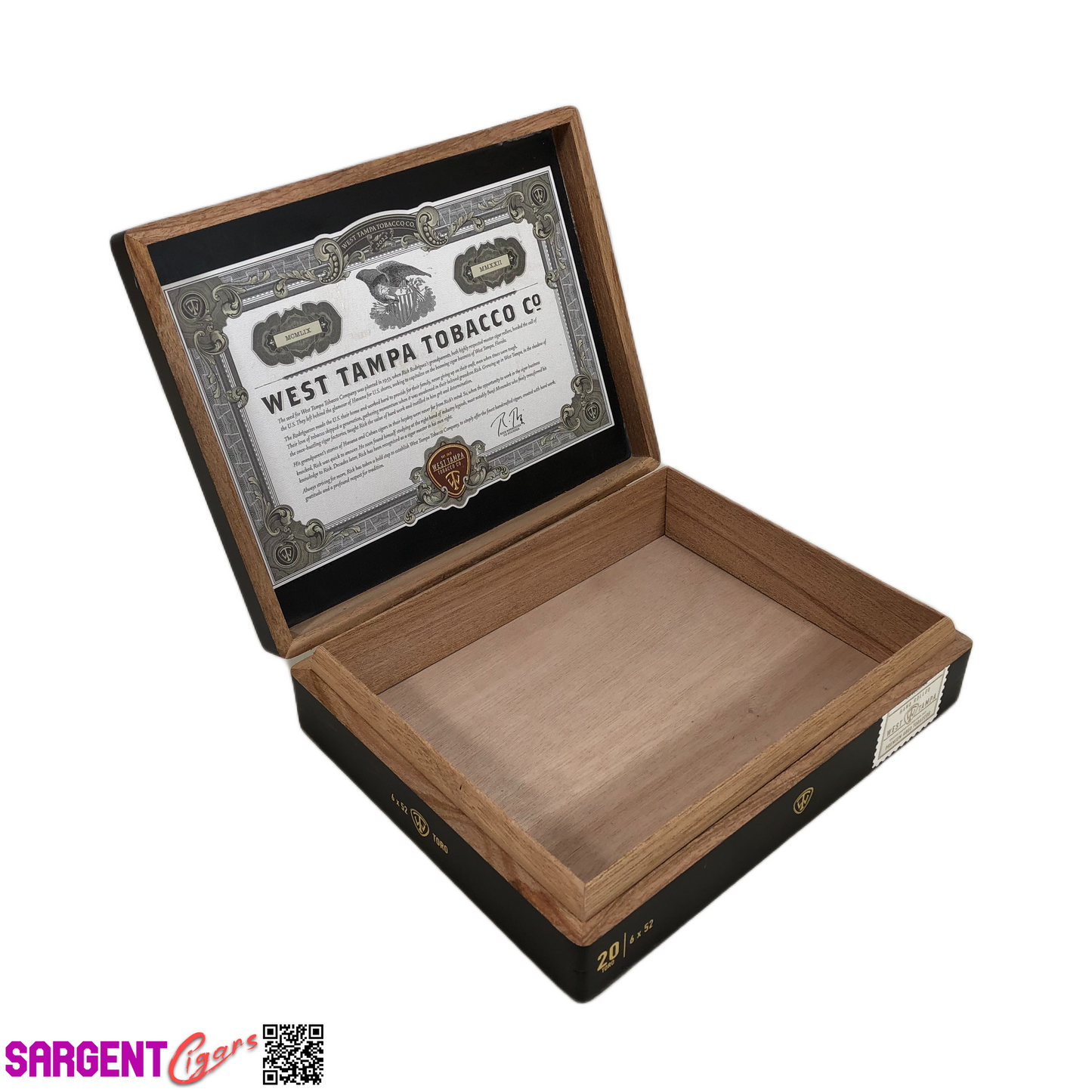 West Tampa Black Toro Empty Wooden Cigar Box 9x7x2
