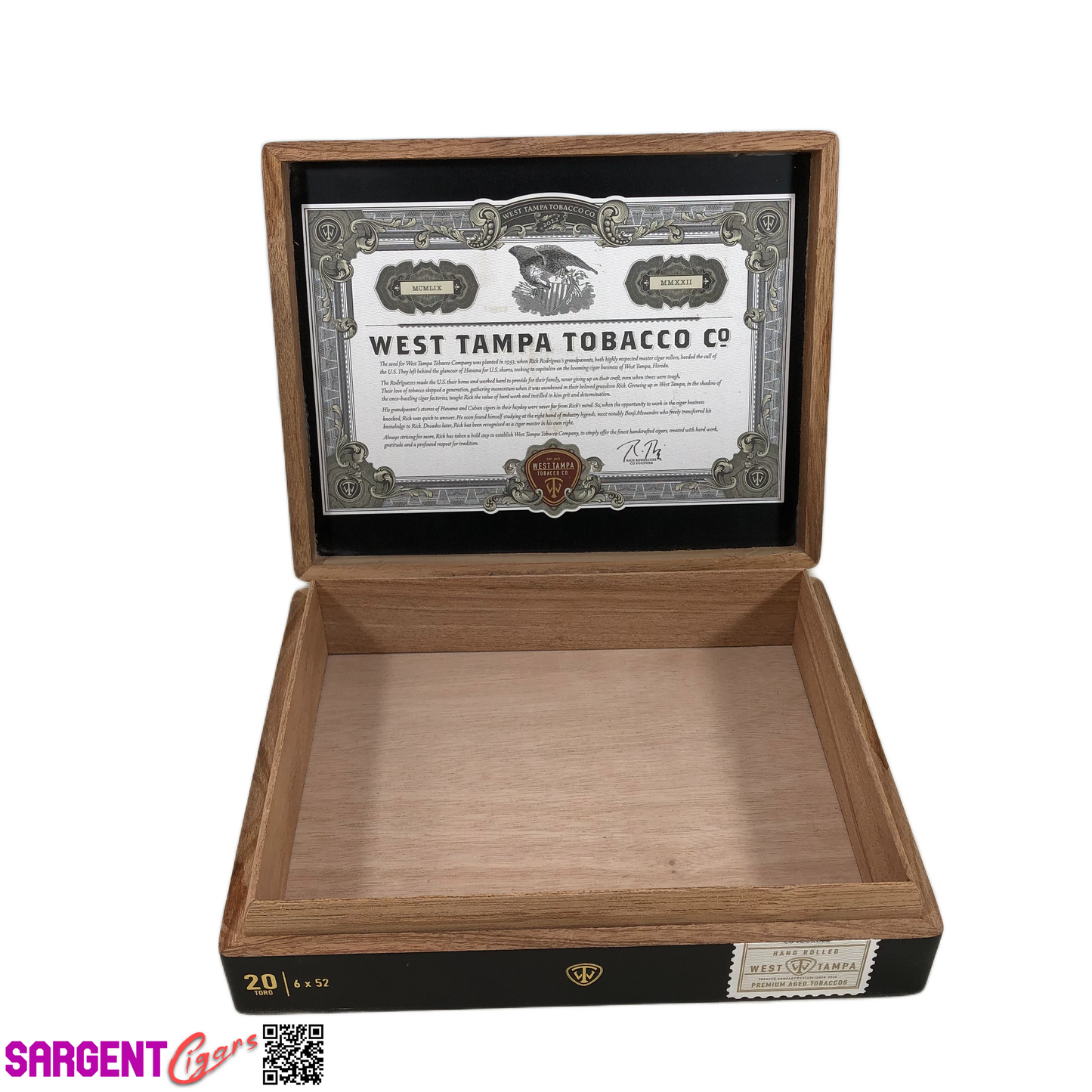 West Tampa Black Toro Empty Wooden Cigar Box 9x7x2