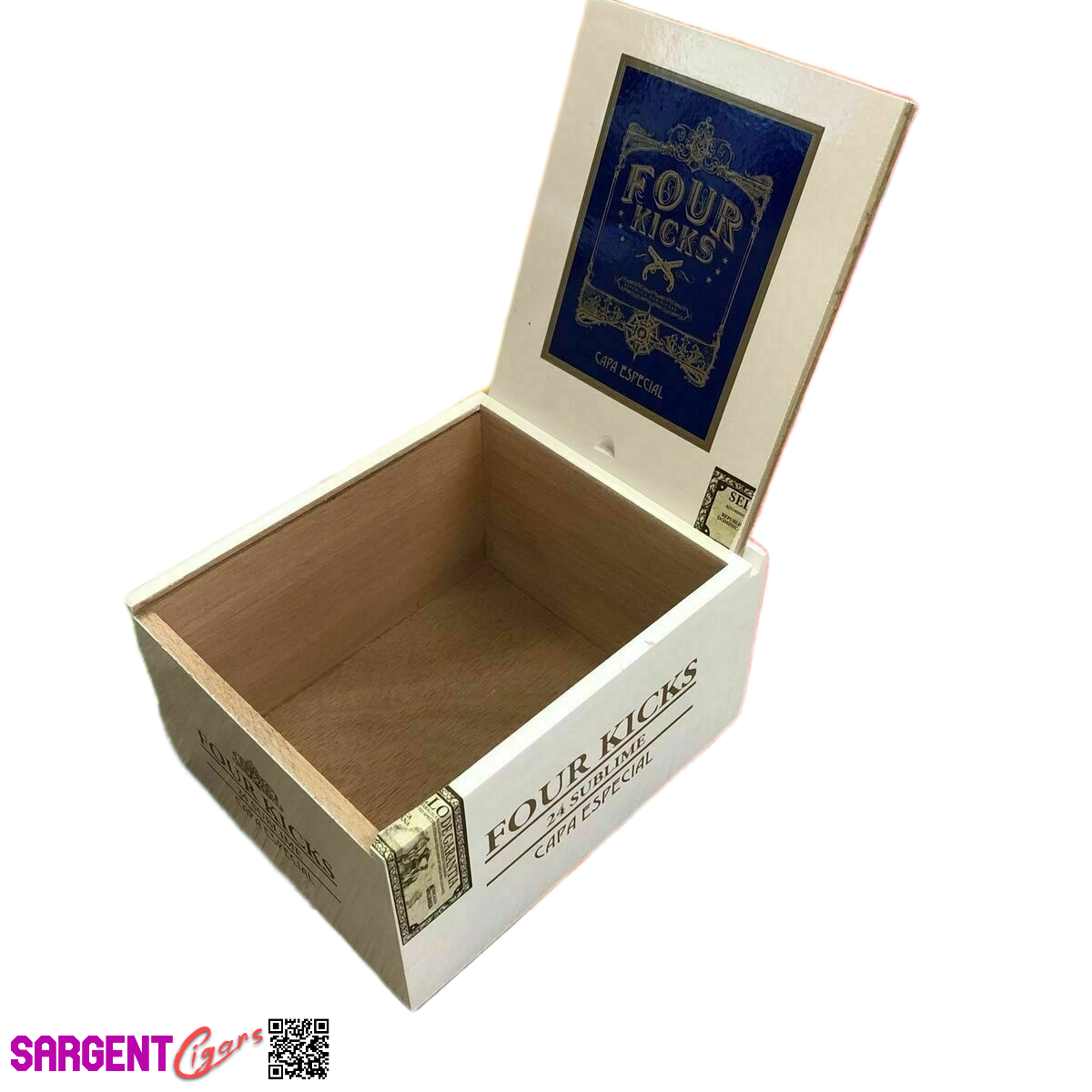 Four Kicks Sublime Empty Wooden Cigar Box 5.75x7x4