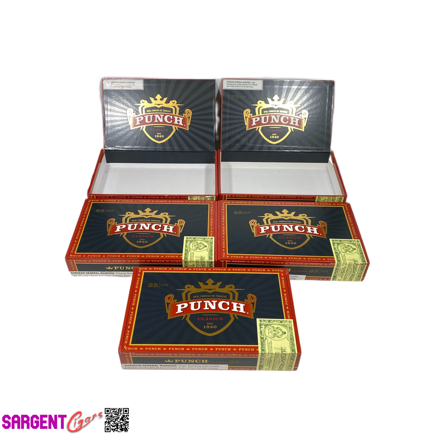 Lot of 5 Punch Clasico Elite Empty Cigar Boxes 9.5x5.75x1.75#32
