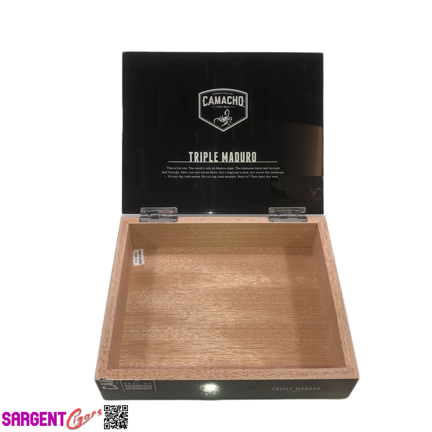 Camacho Triple Maduro Toro Empty Wooden Cigar Box 8.75x7x2.25