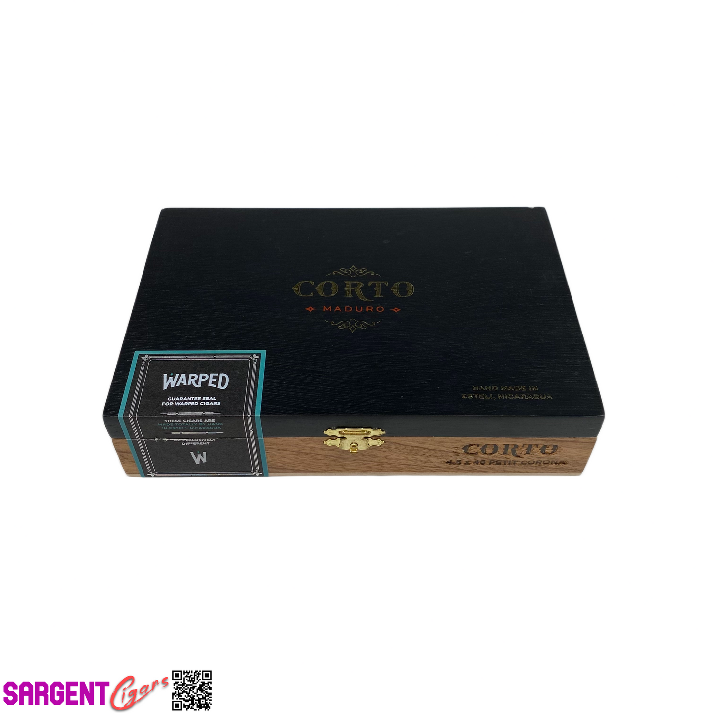 Warped Cigars Corto Maduro Petite Corona Empty Wooden Cigar Box 8x5.5x1.75