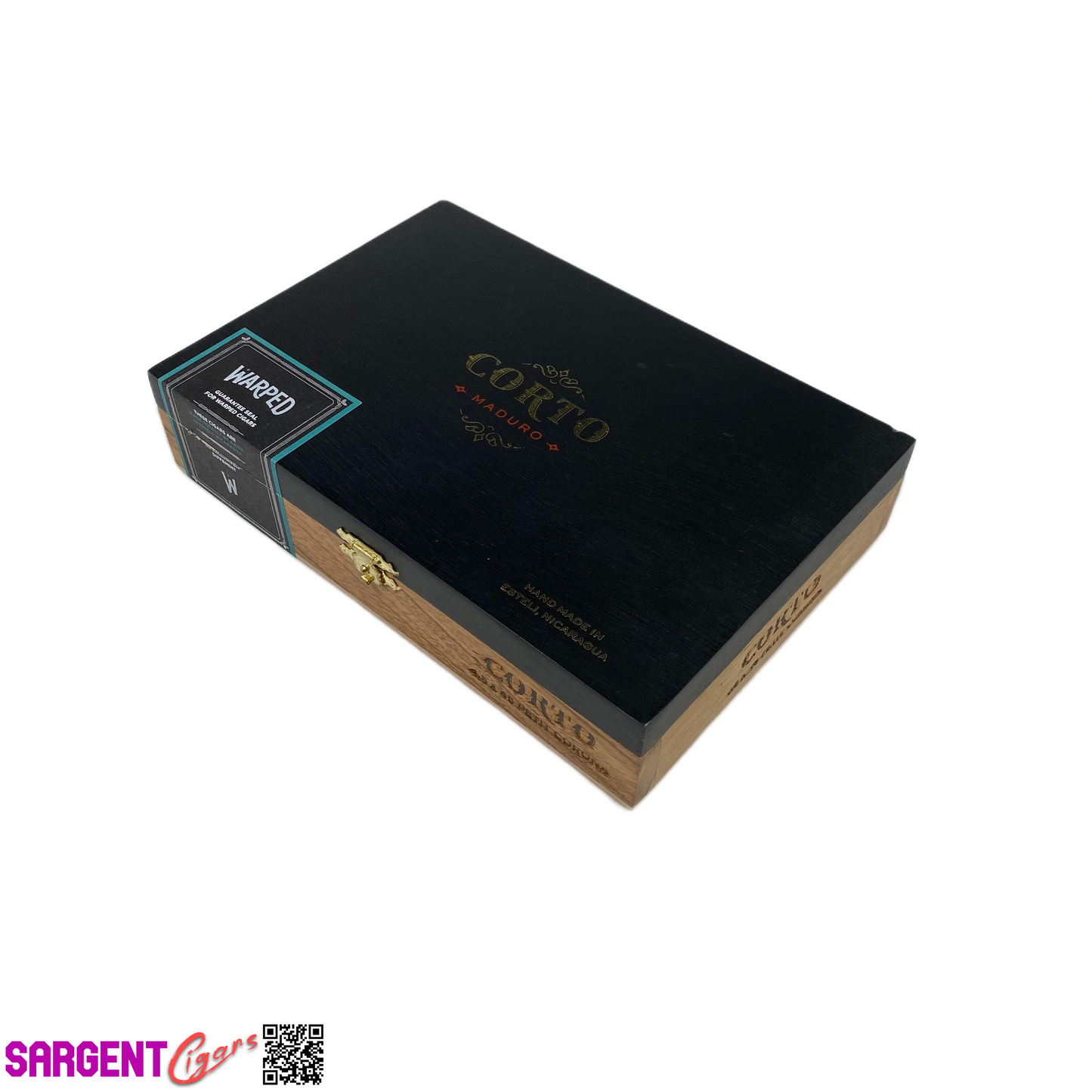 Warped Cigars Corto Maduro Petite Corona Empty Wooden Cigar Box 8x5.5x1.75