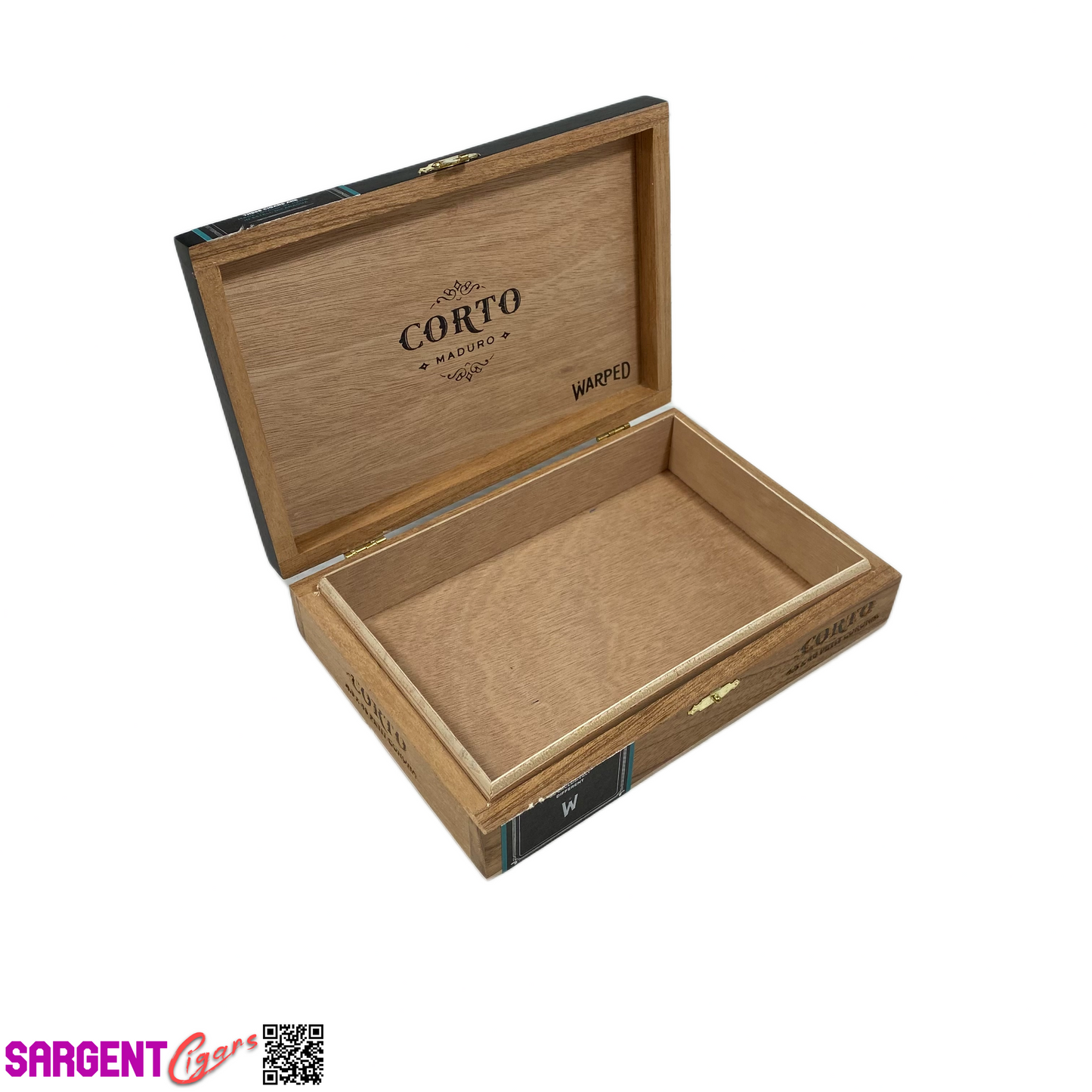 Warped Cigars Corto Maduro Petite Corona Empty Wooden Cigar Box 8x5.5x1.75