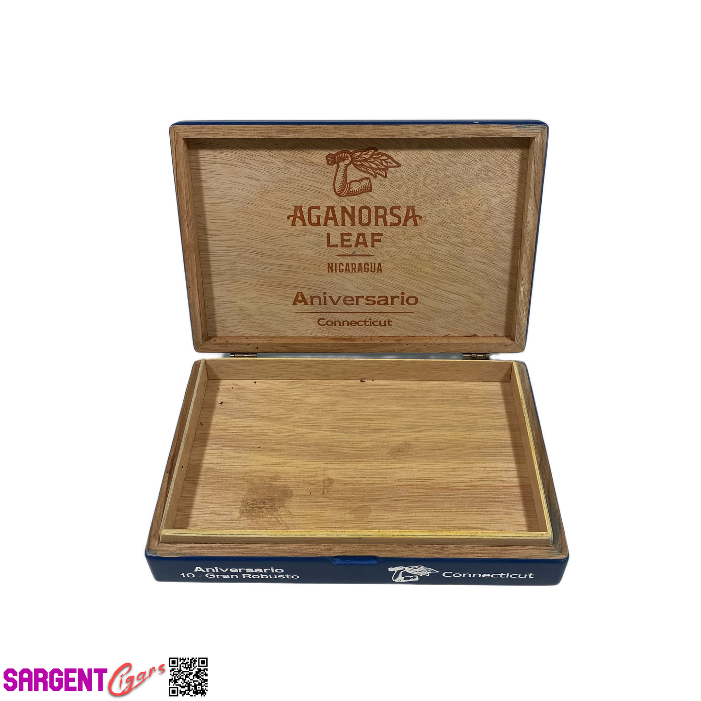 Aganorsa Leaf Aniversario Connecticut Gran Robusto Empty Wooden Cigar Box 9.25x6x2