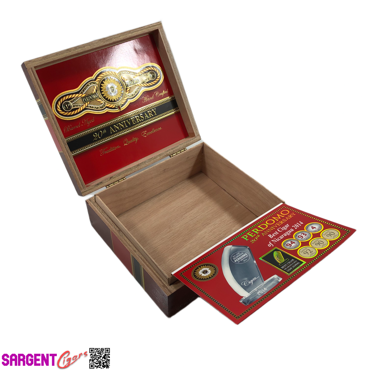 Perdomo 20th Anniversary Sun Grown Epicure Empty Wooden Cigar Box 8x7x3