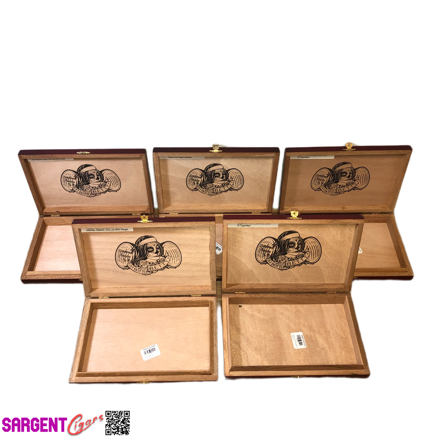 Lot of 5 Fat Bottom Betty Robusto Empty Wooden Cigar Boxes 9.5x6.25x1.25 #88