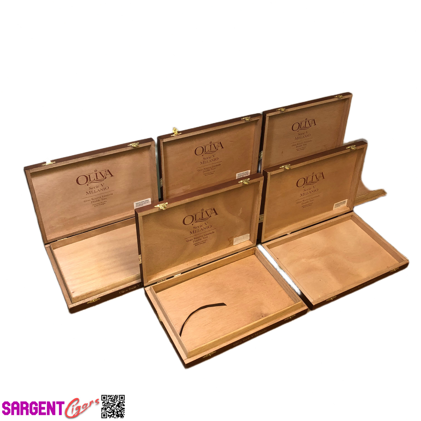 Lot of 5 Oliva Melanio Double Toro Empty Wooden Cigar Boxes 10.25x7x1.5 #86