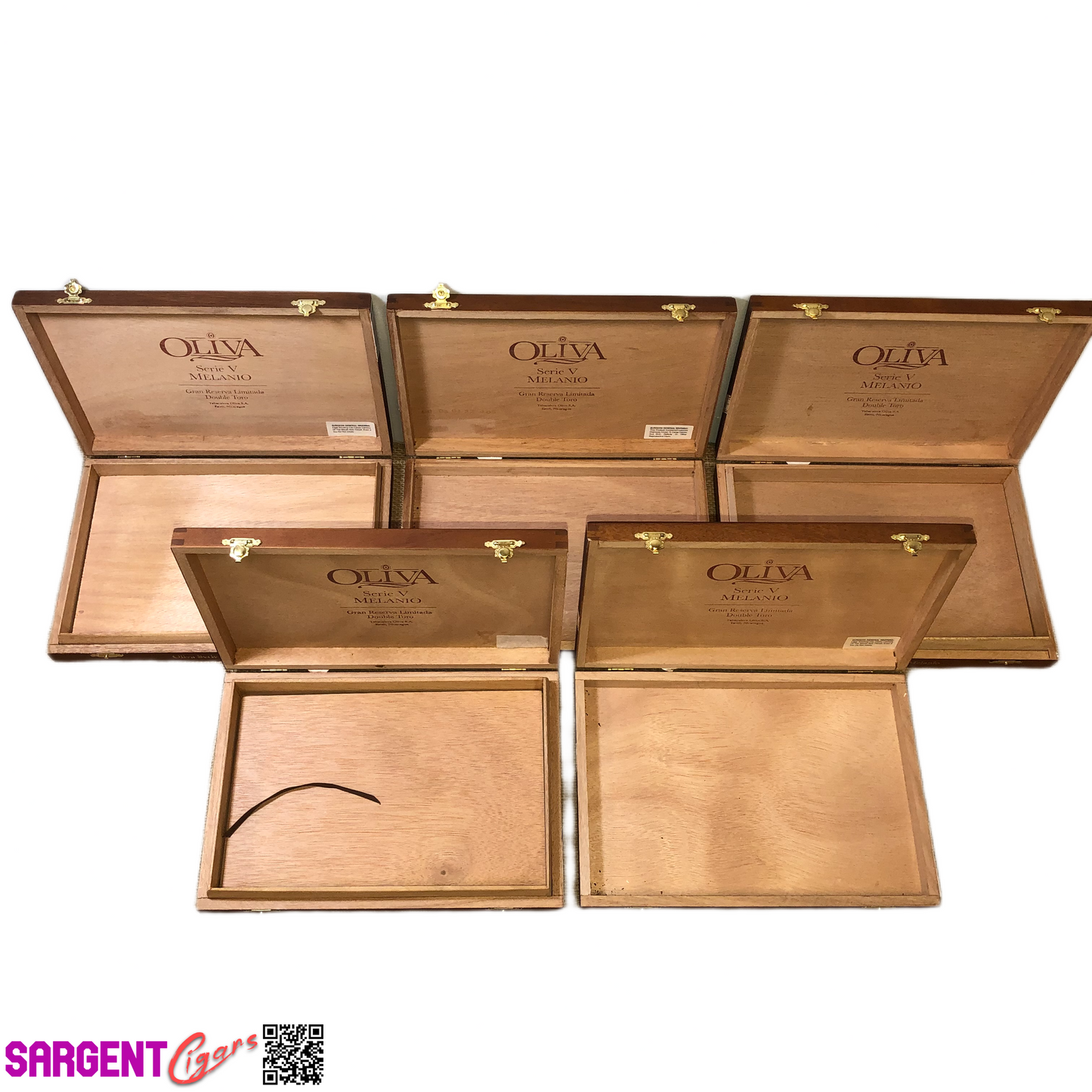 Lot of 5 Oliva Melanio Double Toro Empty Wooden Cigar Boxes 10.25x7x1.5 #86