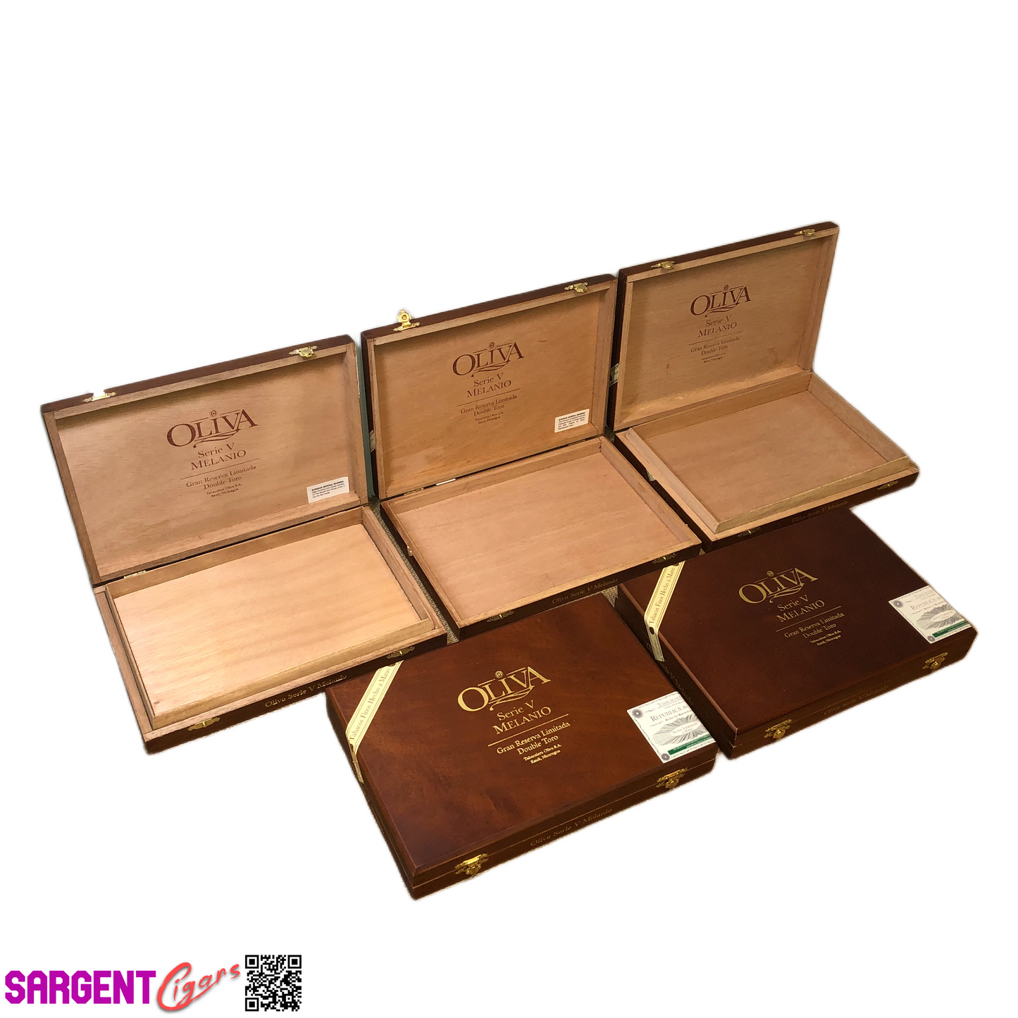 Lot of 5 Oliva Melanio Double Toro Empty Wooden Cigar Boxes 10.25x7x1.5 #86