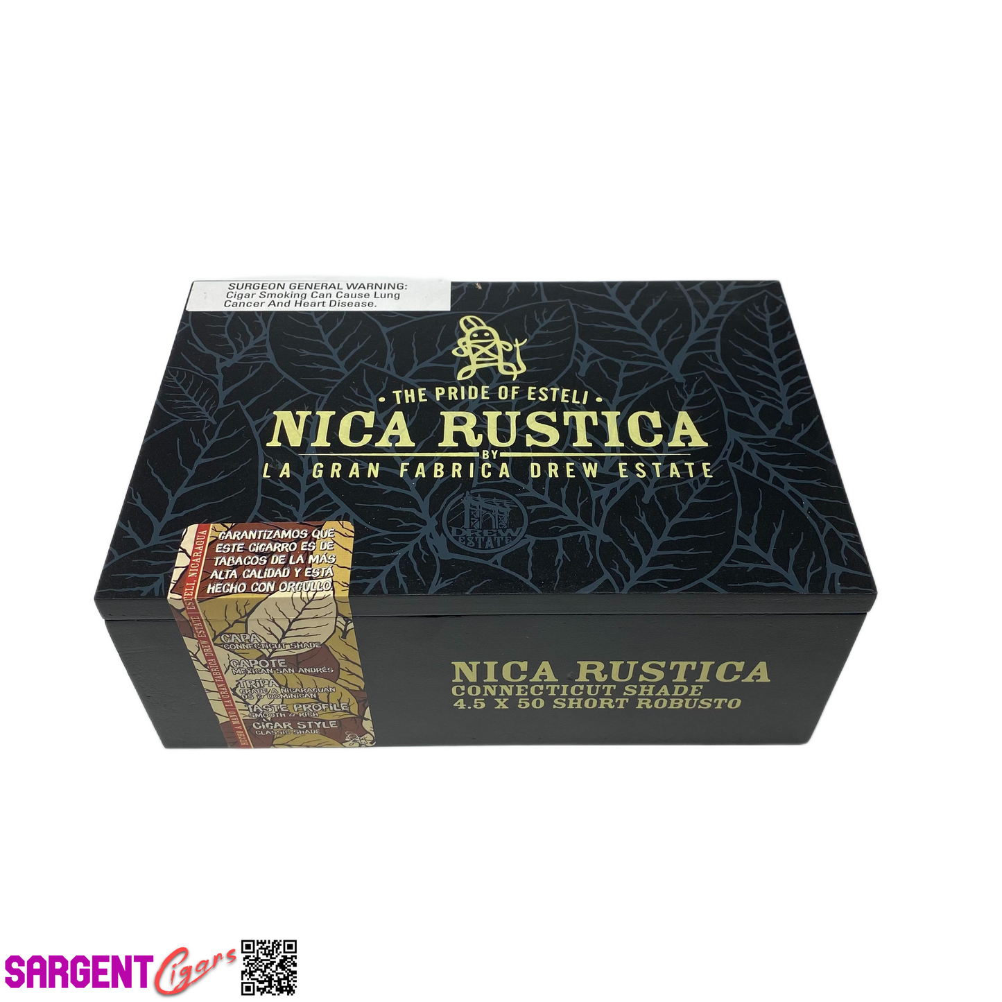 Nica Rustica Connecticut Short Robusto Empty Wooden Cigar Box 7.75x5.25x3