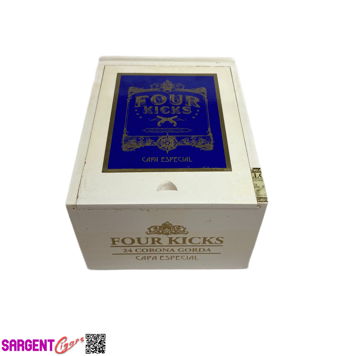 Four Kicks Corona Gorda Empty Wooden Cigar Box 5x6.75x3.25