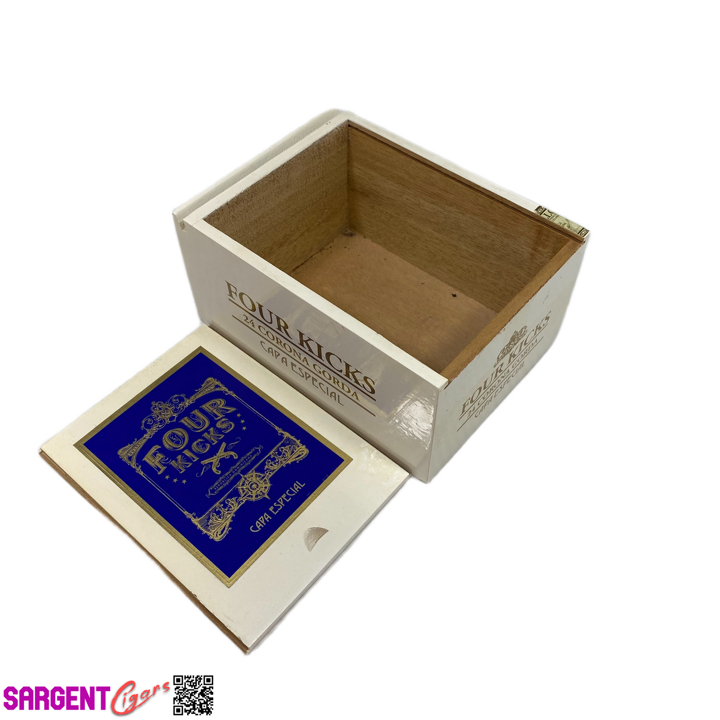 Four Kicks Corona Gorda Empty Wooden Cigar Box 5x6.75x3.25