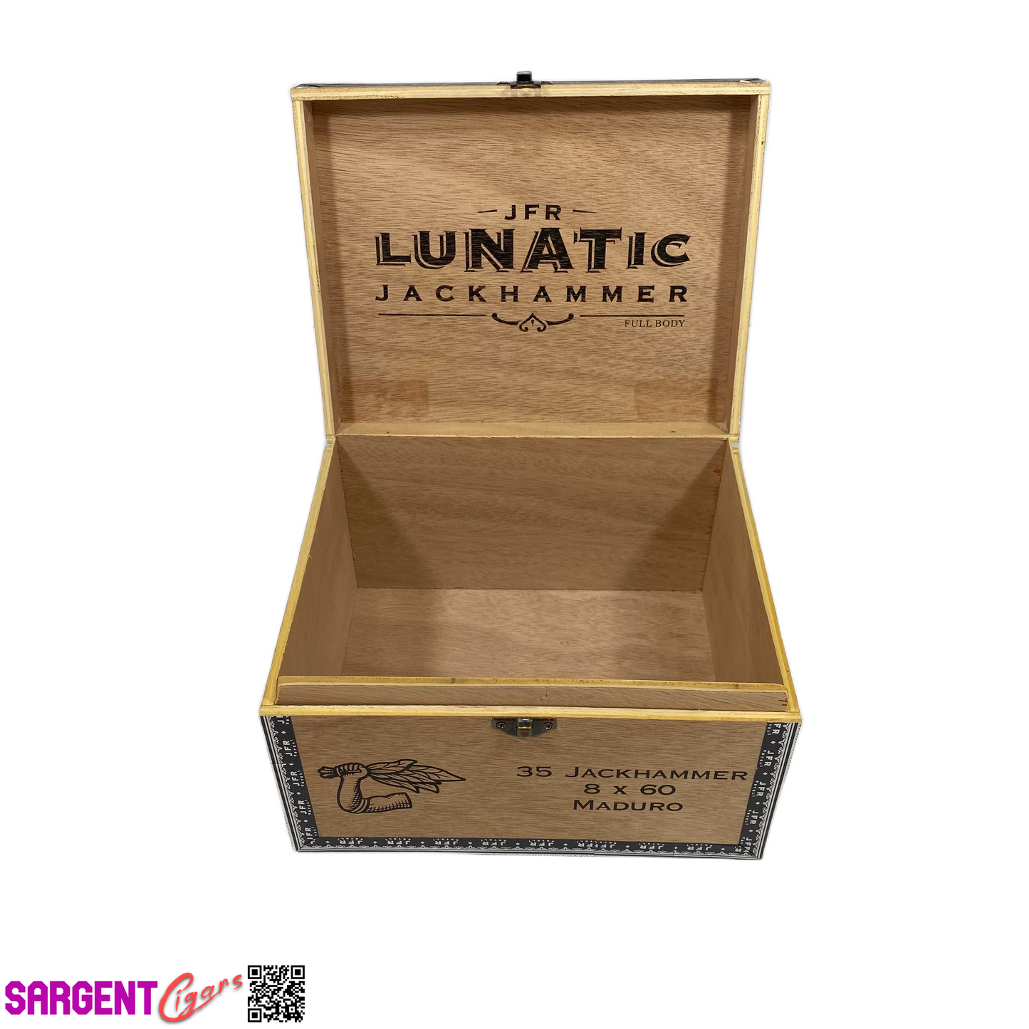 JFR Lunatic Jackhammer Empty Wooden Cigar Box 9x7.25x5
