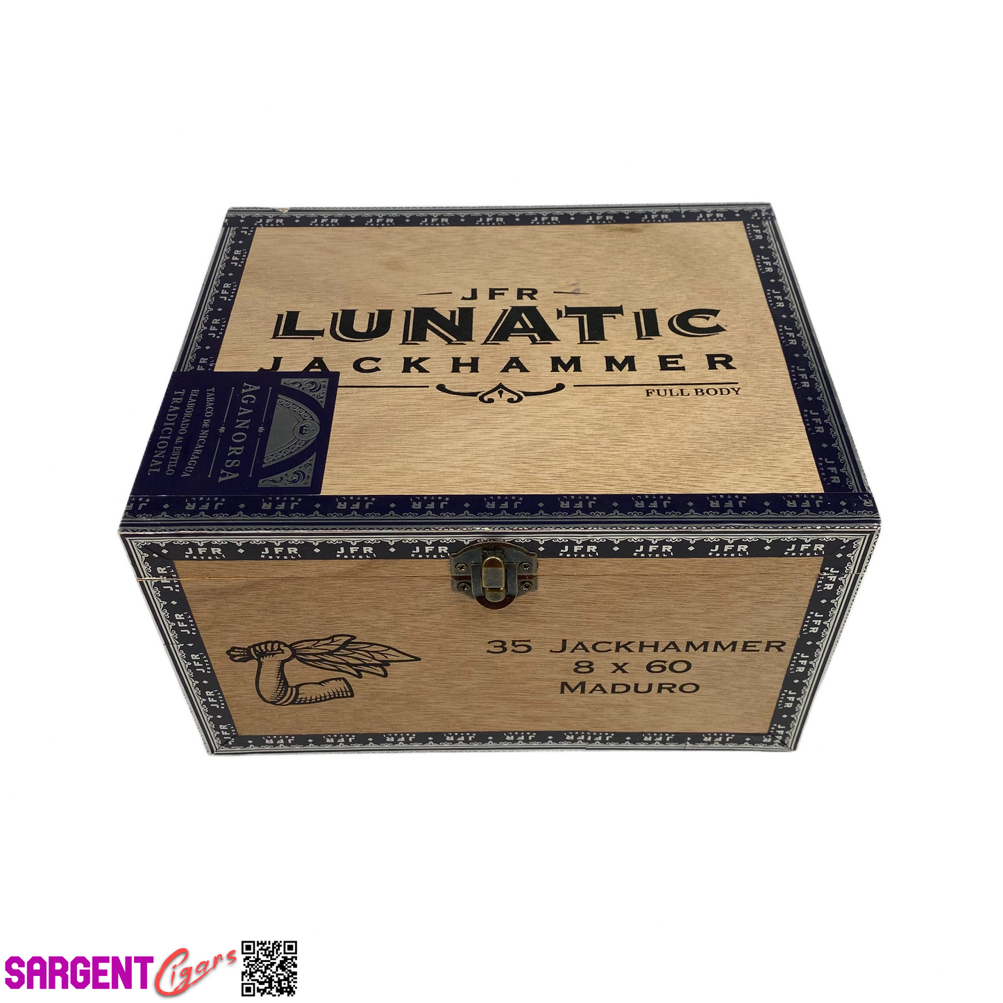 JFR Lunatic Jackhammer Empty Wooden Cigar Box 9x7.25x5