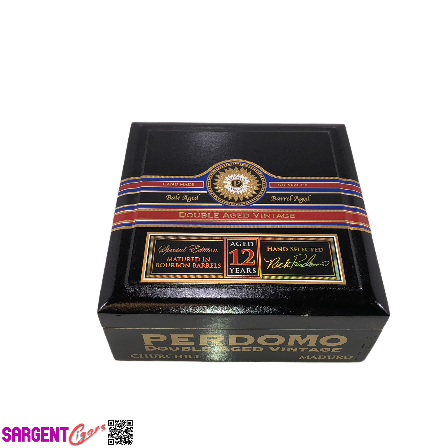 Perdomo Double Aged Vintage Maduro Churchill Empty Wooden Cigar Box 8x8x3.5