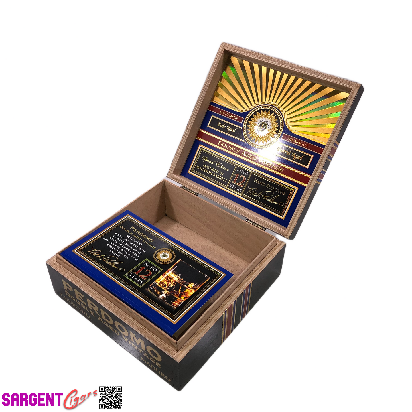 Perdomo Double Aged Vintage Maduro Churchill Empty Wooden Cigar Box 8x8x3.5