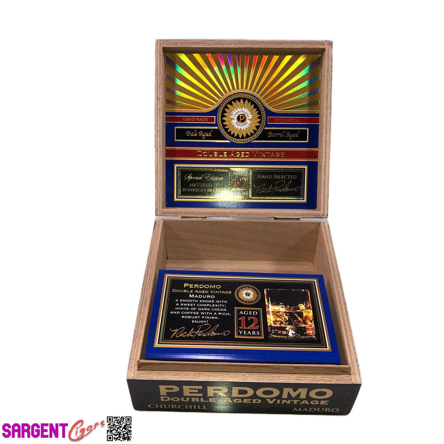 Perdomo Double Aged Vintage Maduro Churchill Empty Wooden Cigar Box 8x8x3.5