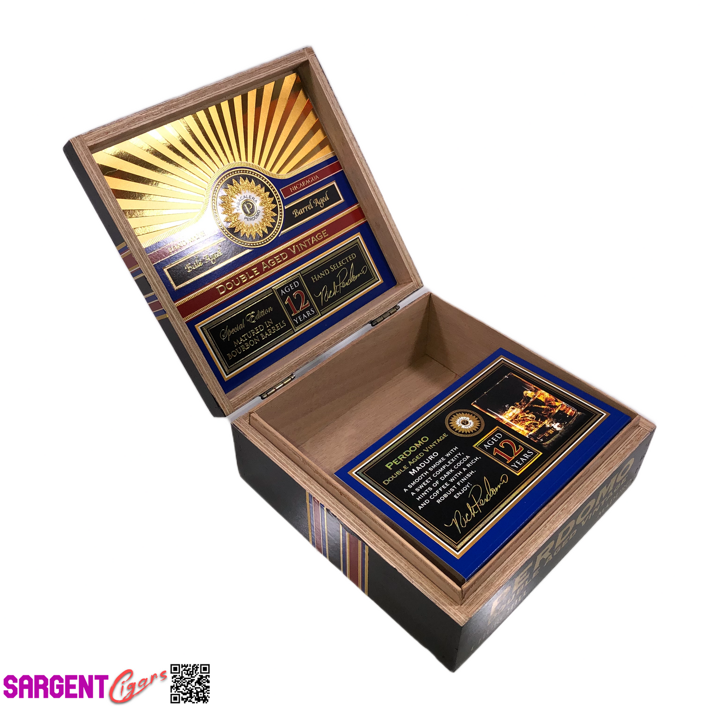 Perdomo Double Aged Vintage Maduro Churchill Empty Wooden Cigar Box 8x8x3.5