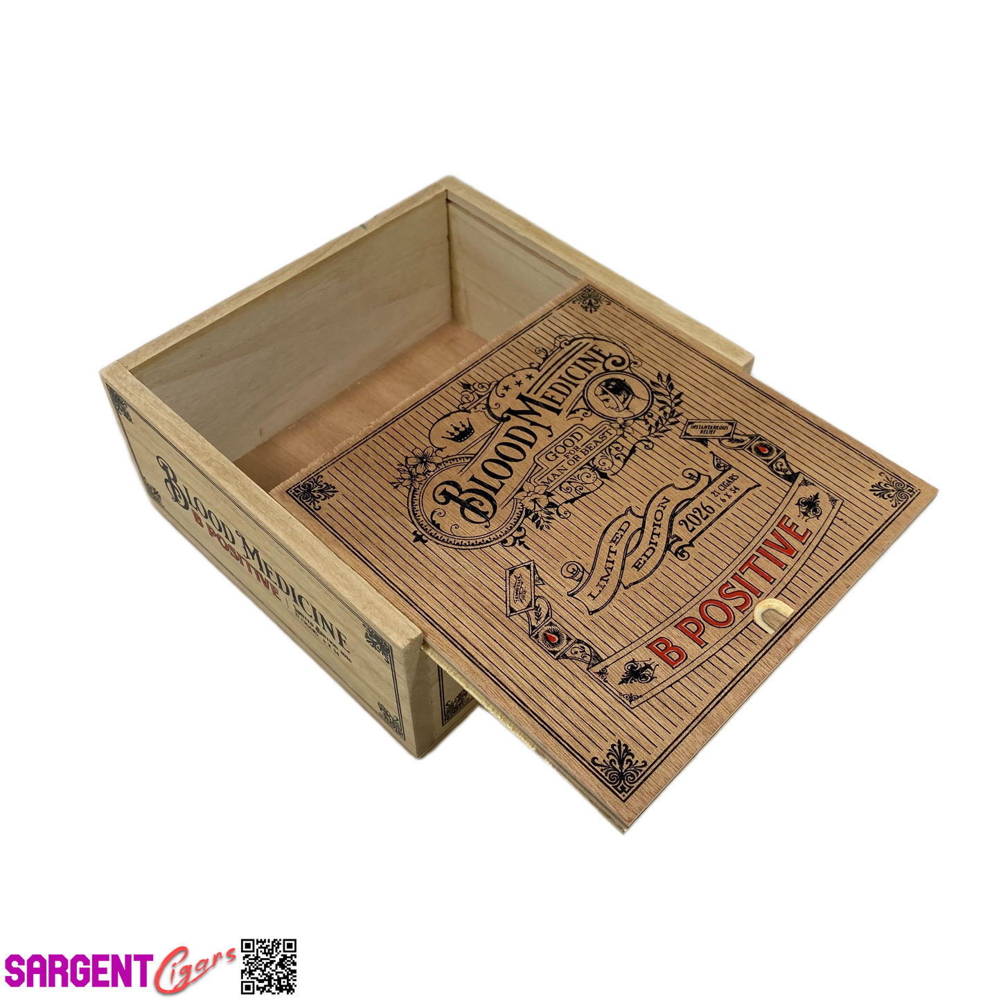 Crowned Heads Blood Medicine B Positive 2026 Empty Wooden Cigar Box 7x6.5x3