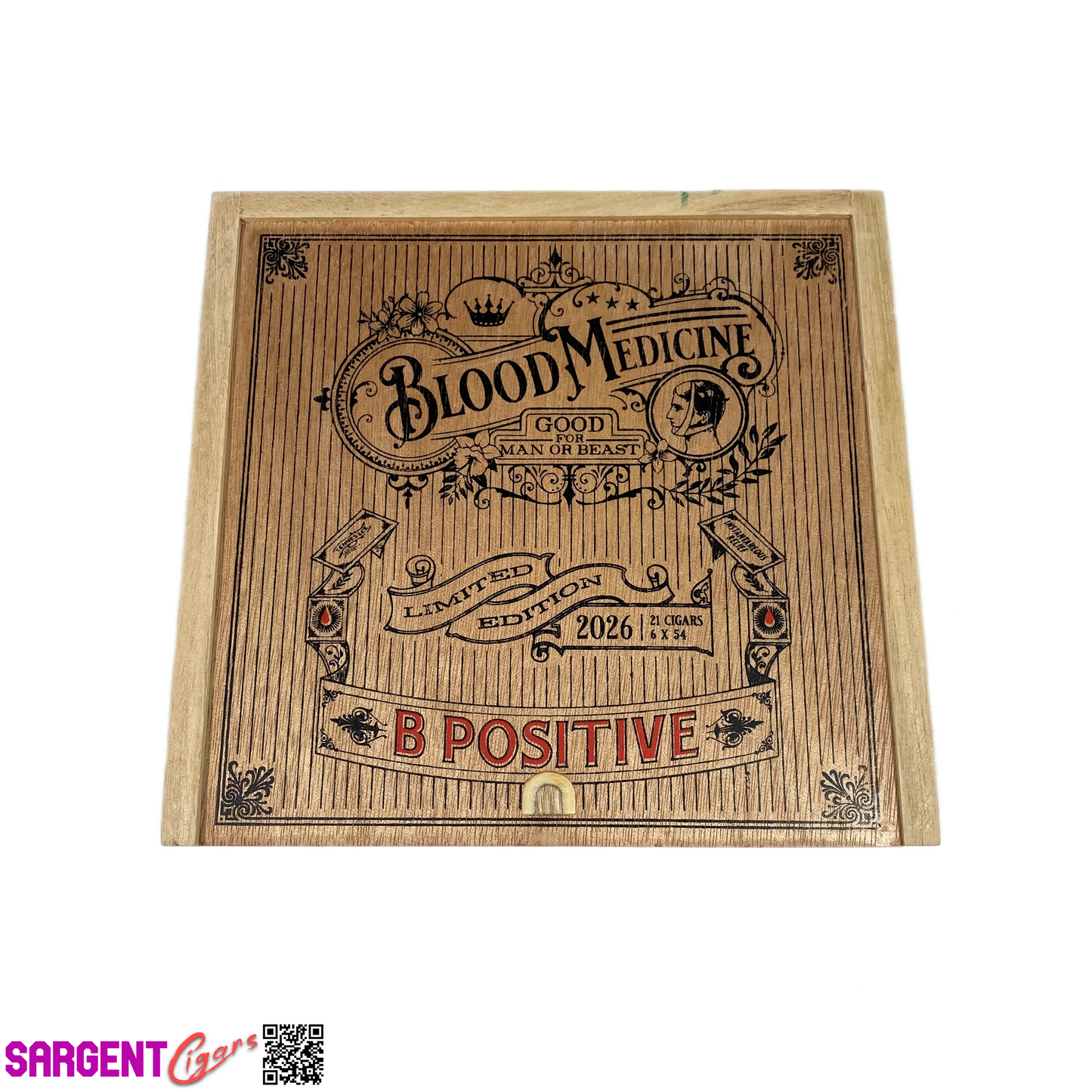 Crowned Heads Blood Medicine B Positive 2026 Empty Wooden Cigar Box 7x6.5x3