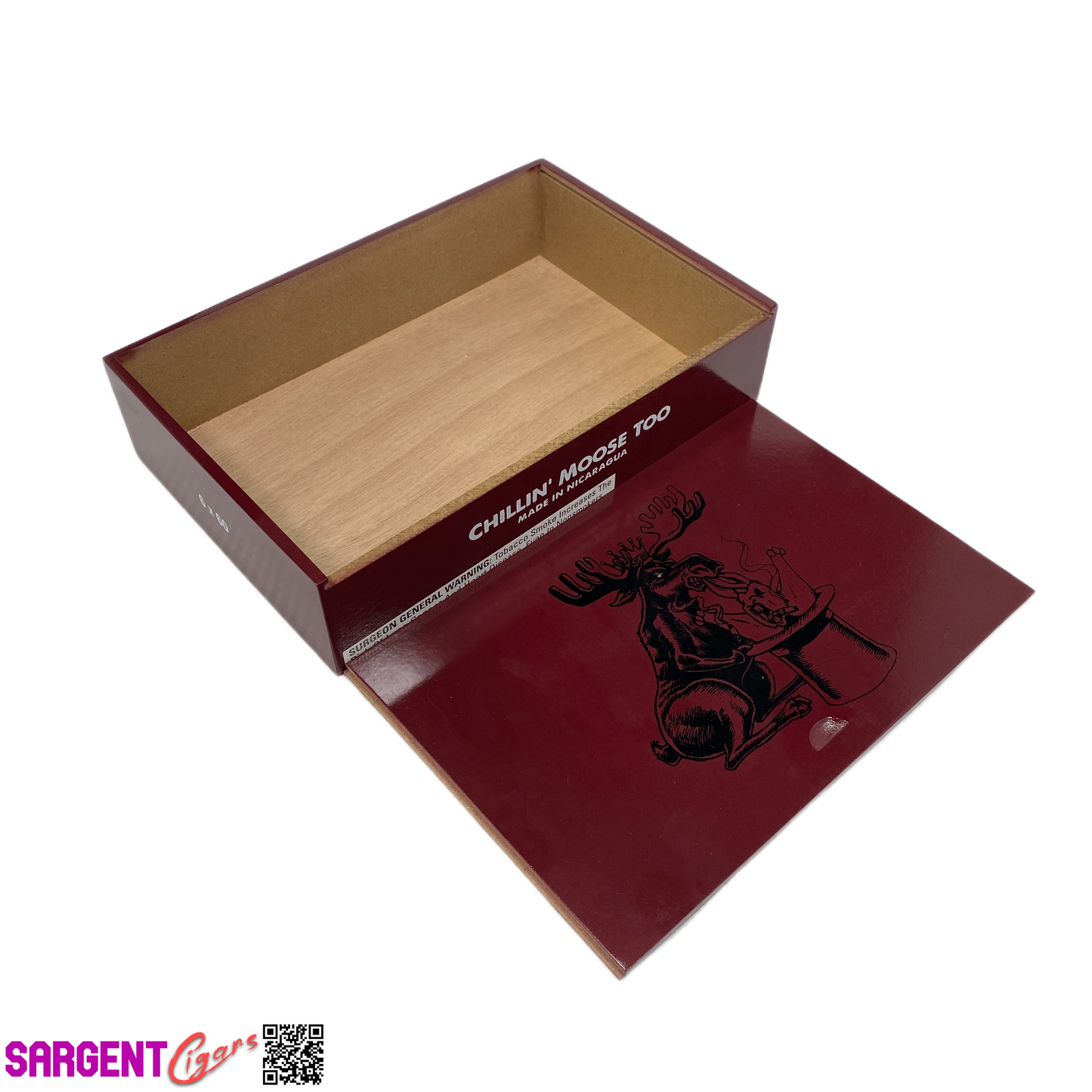 Chillin Moose Too Gigante Empty Wooden Cigar Box 10x6.5x2.5