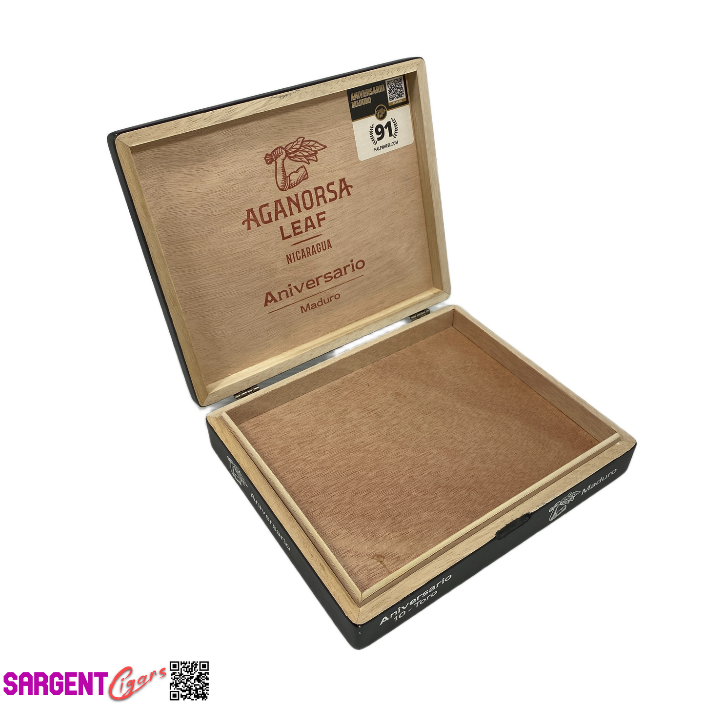 Aganorsa Leaf Aniversario Maduro Toro Empty Wooden Cigar Box 9x7.5x1.75
