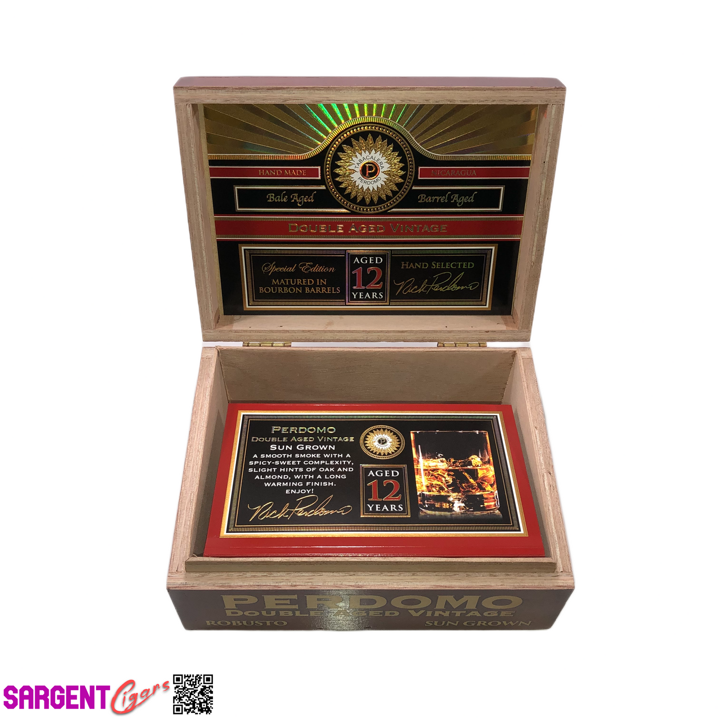 Perdomo Double Aged Vintage Sun Grown Robusto Empty Wooden Cigar Box 8x6x3.25