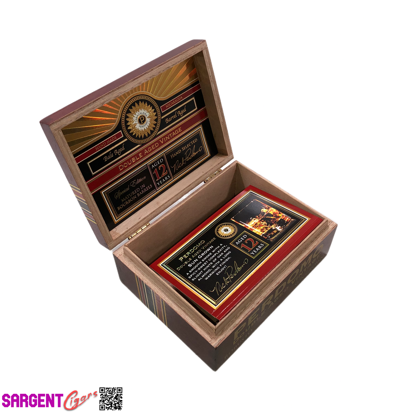 Perdomo Double Aged Vintage Sun Grown Robusto Empty Wooden Cigar Box 8x6x3.25