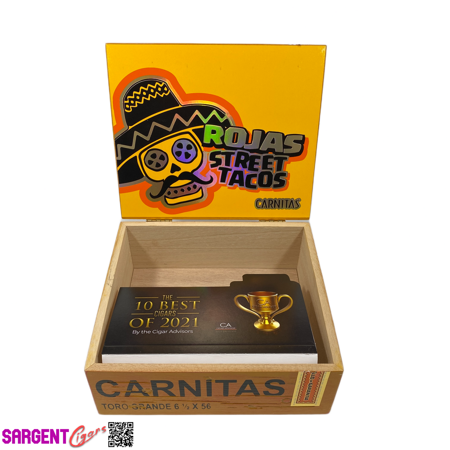 Rojas Street Tacos Carnitas Toro Grande Empty Wooden Cigar Box 8.5x7.5x3.25