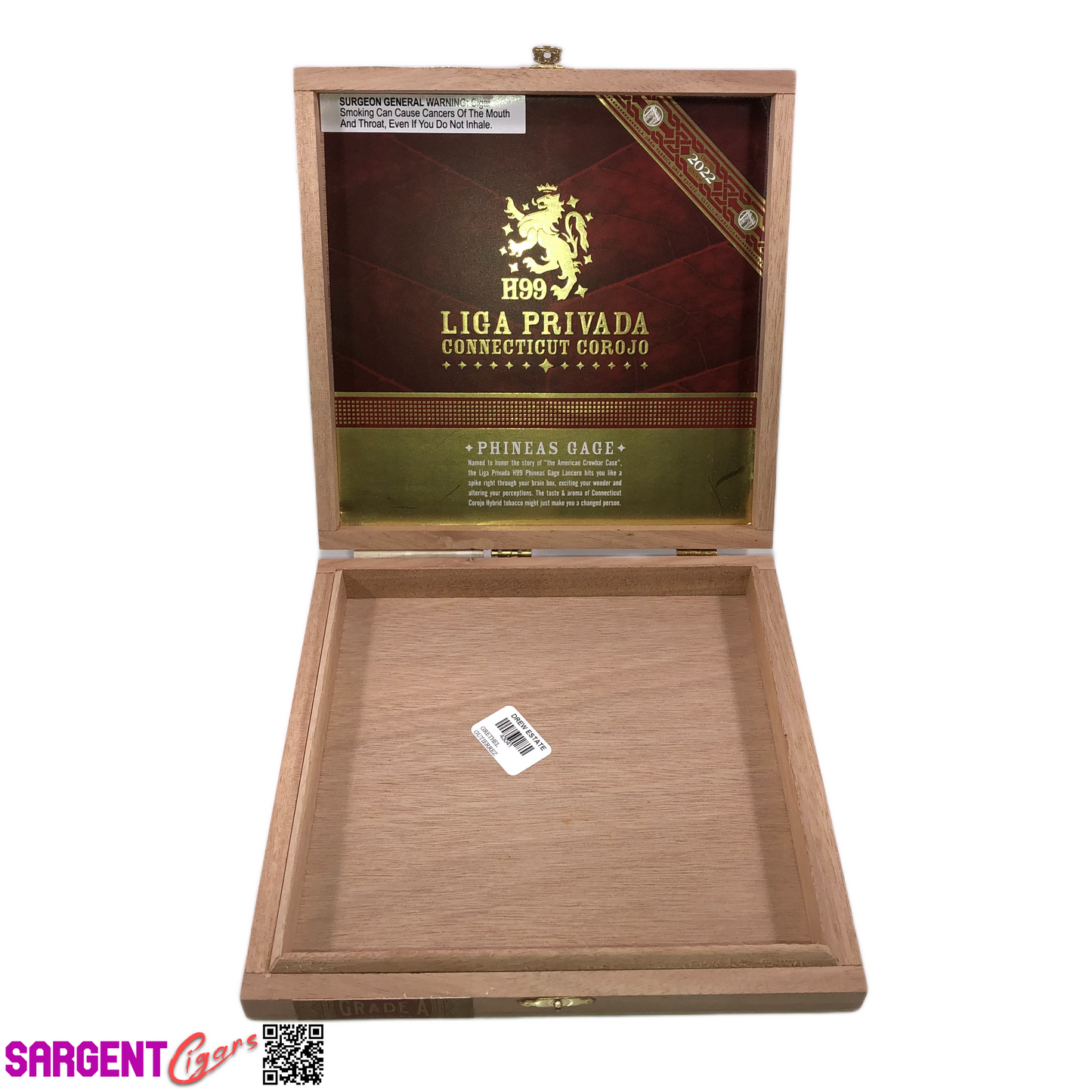 Liga Privada H99 Phineas Gage Lancero Empty Wooden Cigar Box 8.5x8.25x1.25