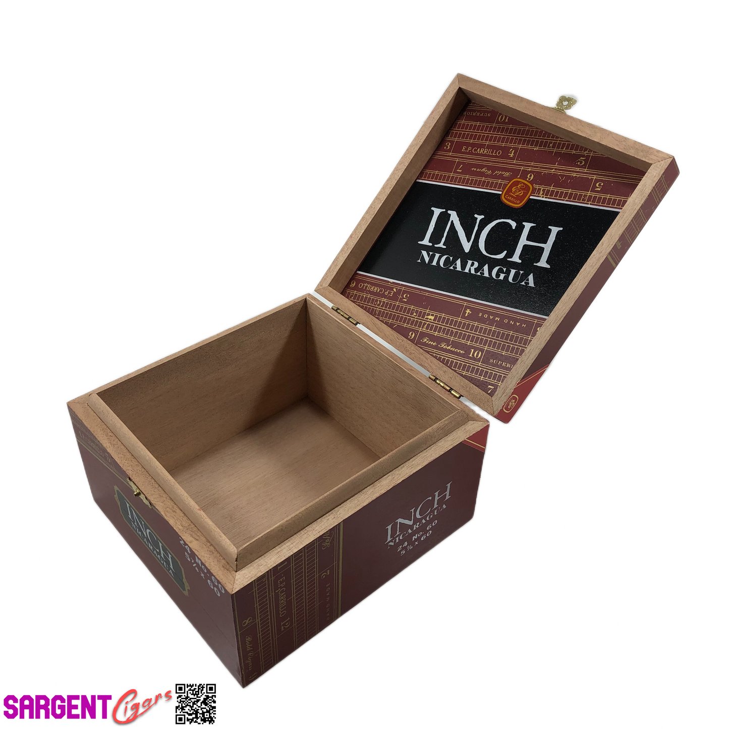 Ep Carrillo Inch No60 Empty Wooden Cigar Box 6.75x7x4.25