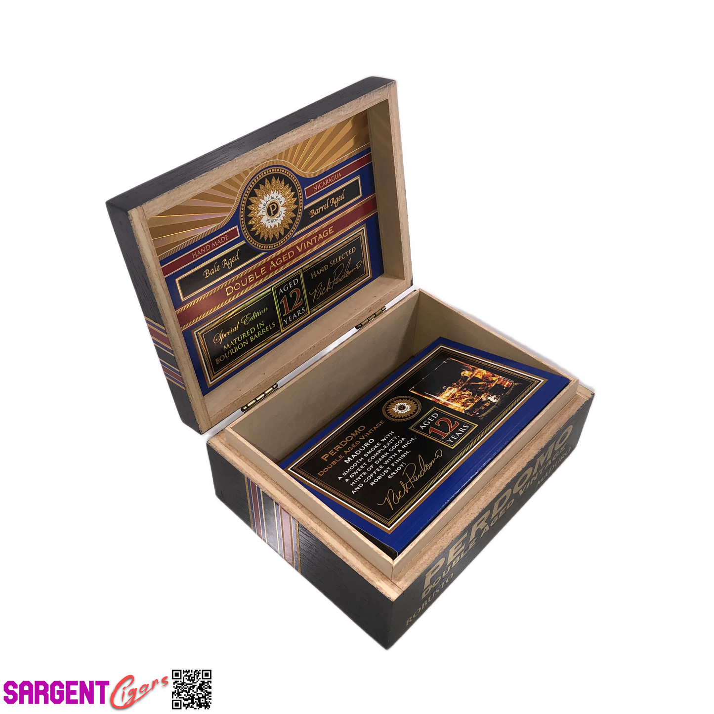 Perdomo Double Aged Vintage Maduro Robusto Empty Wooden Cigar Box 8x6.25x3.25