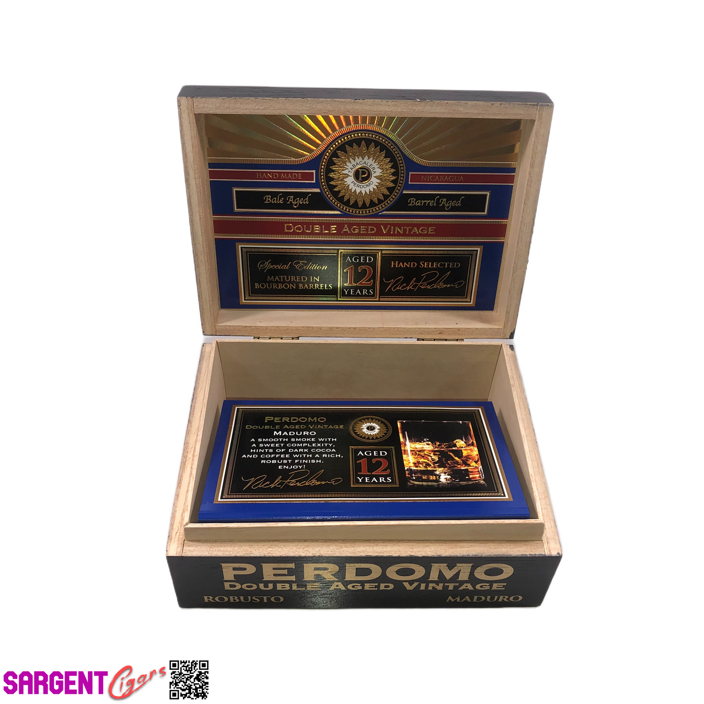 Perdomo Double Aged Vintage Maduro Robusto Empty Wooden Cigar Box 8x6.25x3.25