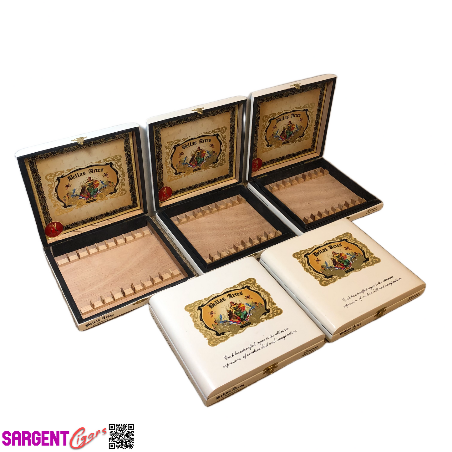 Lot of 5 Bellas Artes Empty Wooden Cigar Boxes 9x8x1.5 #58