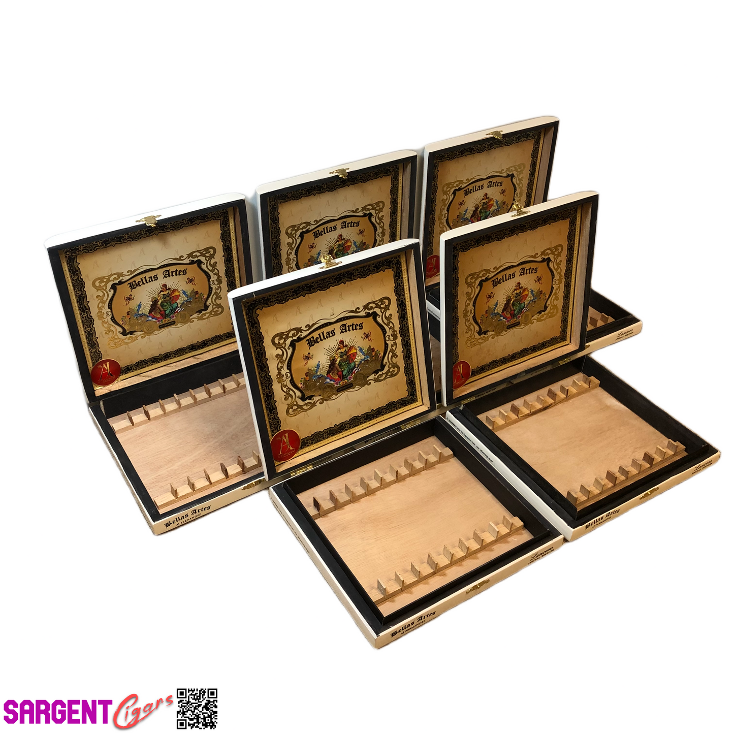 Lot of 5 Bellas Artes Empty Wooden Cigar Boxes 9x8x1.5 #58