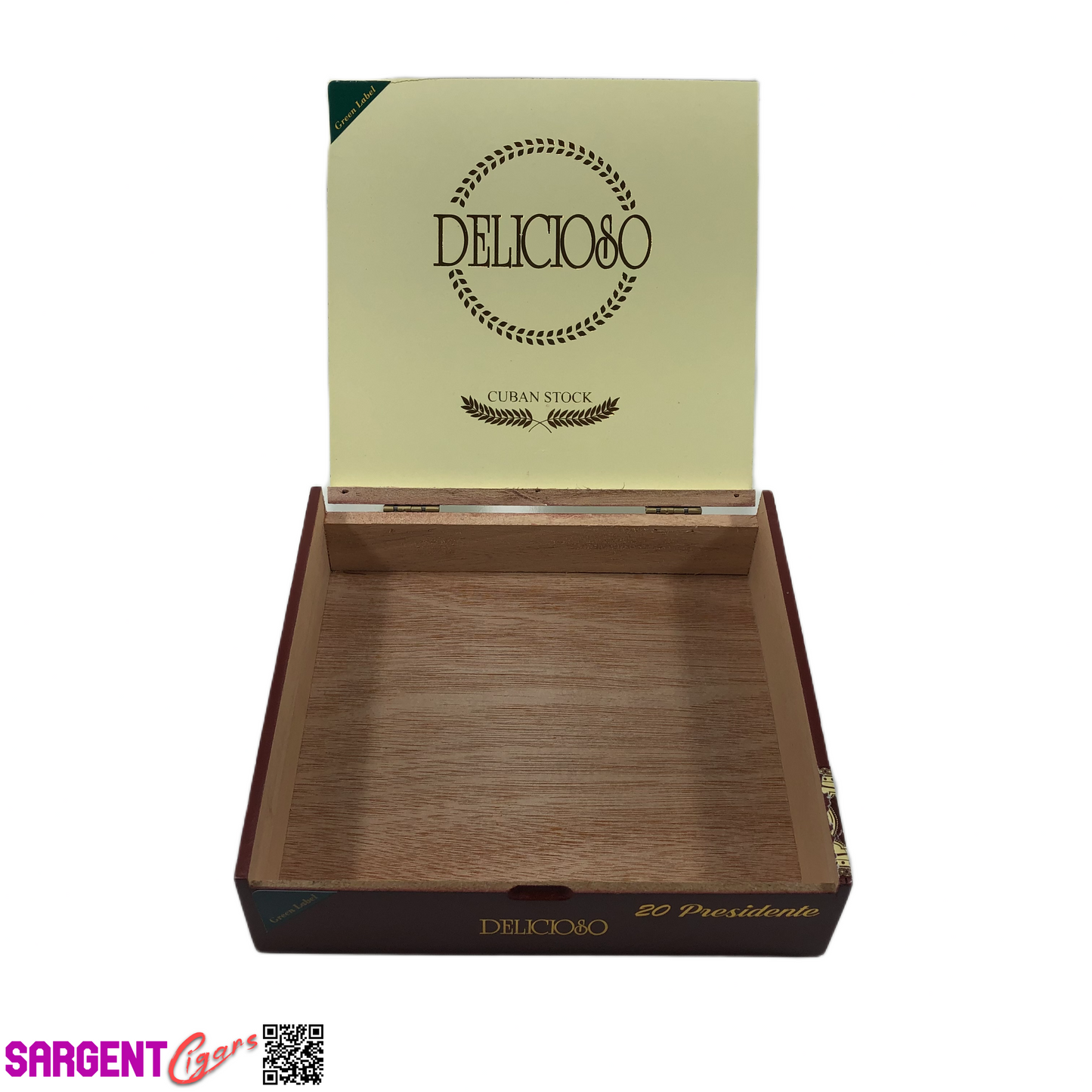 Delicioso Presidente Empty Wooden Cigar Box 8x7.75x2