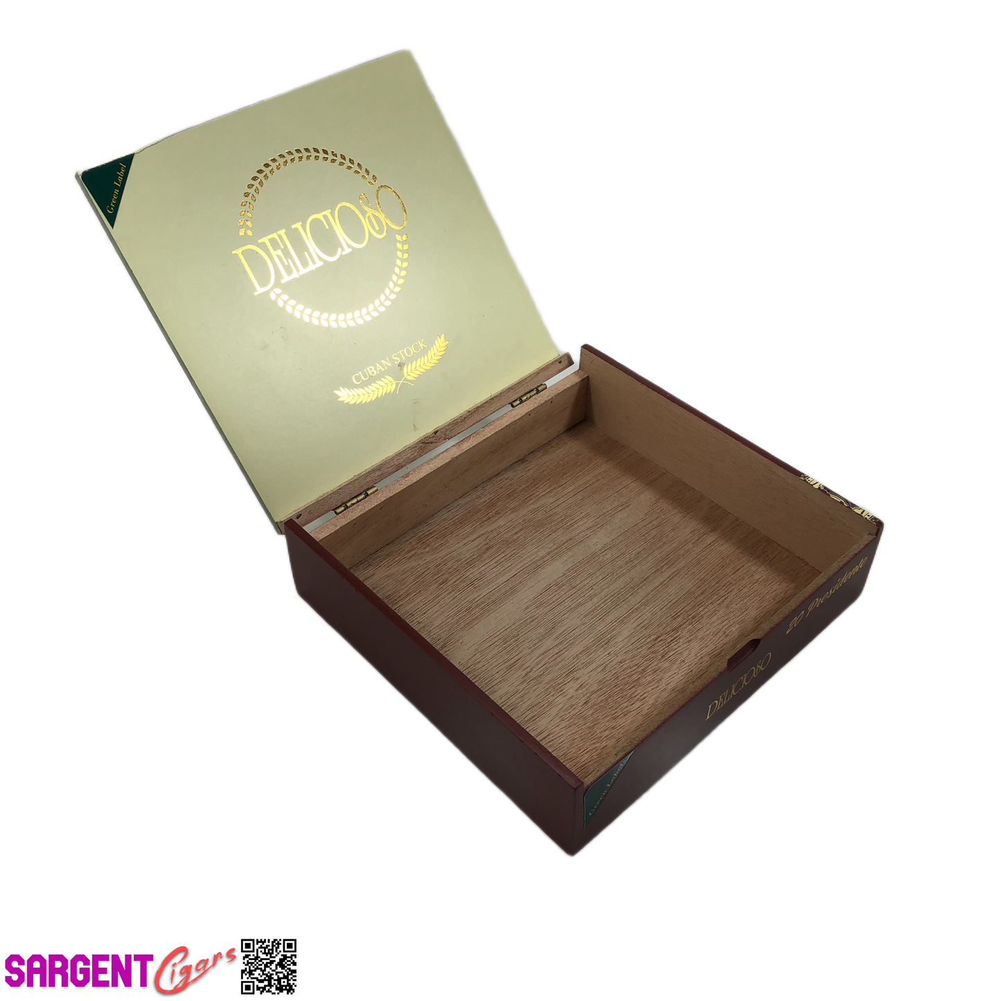 Delicioso Presidente Empty Wooden Cigar Box 8x7.75x2