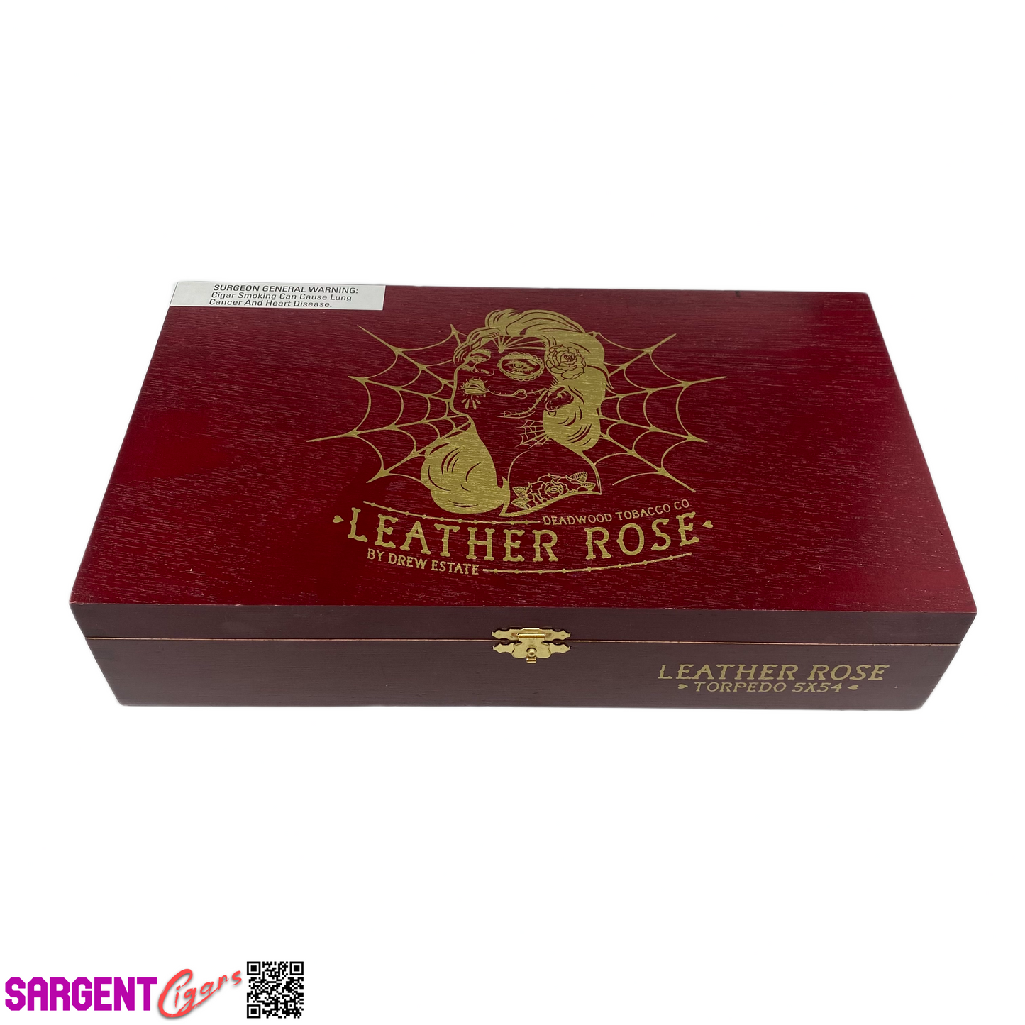 Deadwood Leather Rose Empty Wooden Cigar Box 11x6x2.5