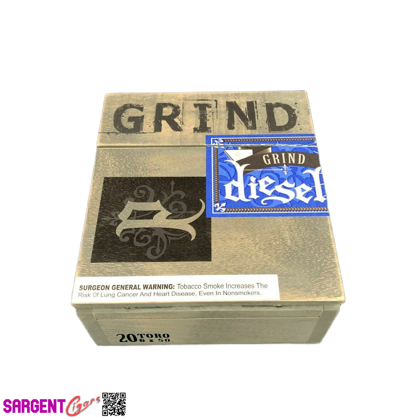 Diesel Grind Robusto Empty Wooden Cigar Box 6x6x3