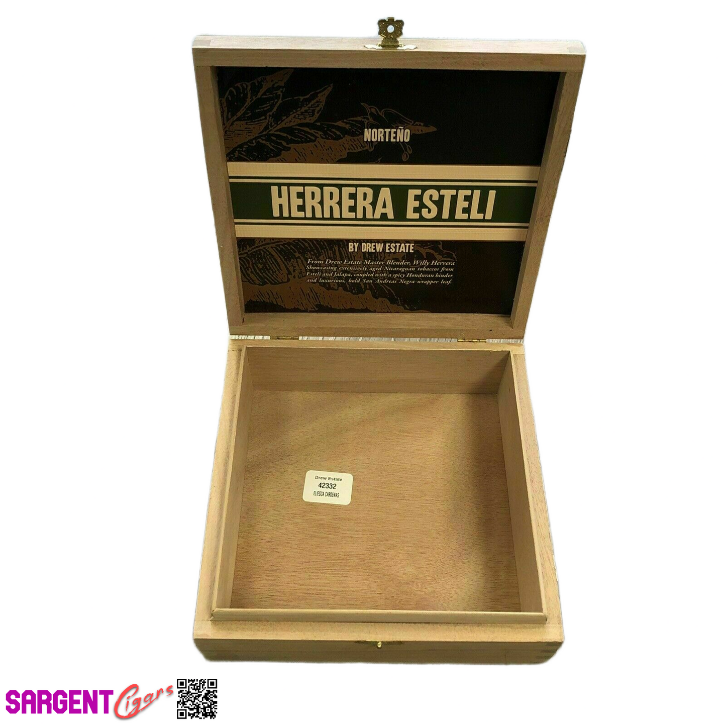Herrera Esteli Norteno Lonsdale Empty Wooden Cigar Box 7.5x8x2.5
