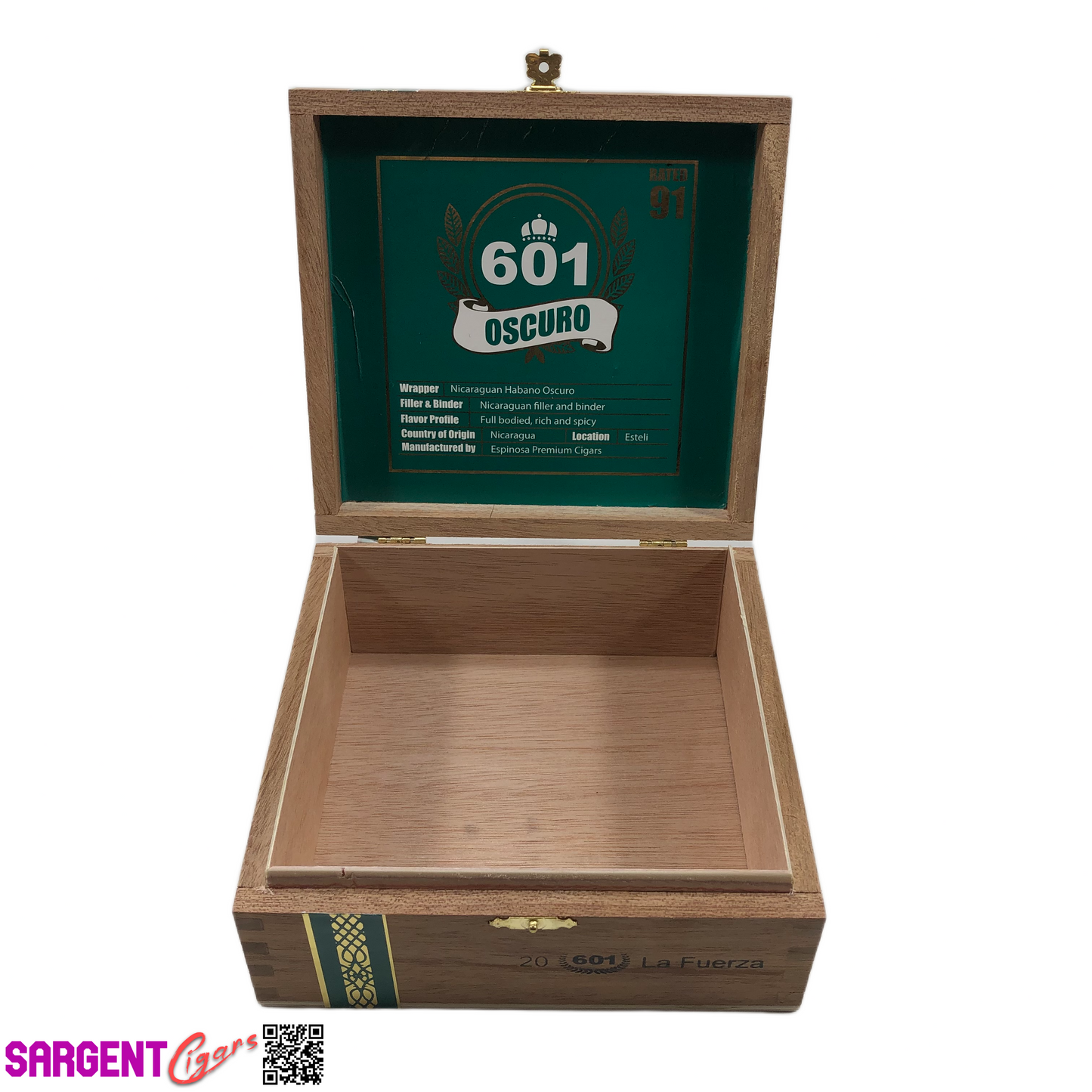 Espinosa 601 Oscuro La Fuerza Empty Wooden Cigar Box 6.75x6.5x3