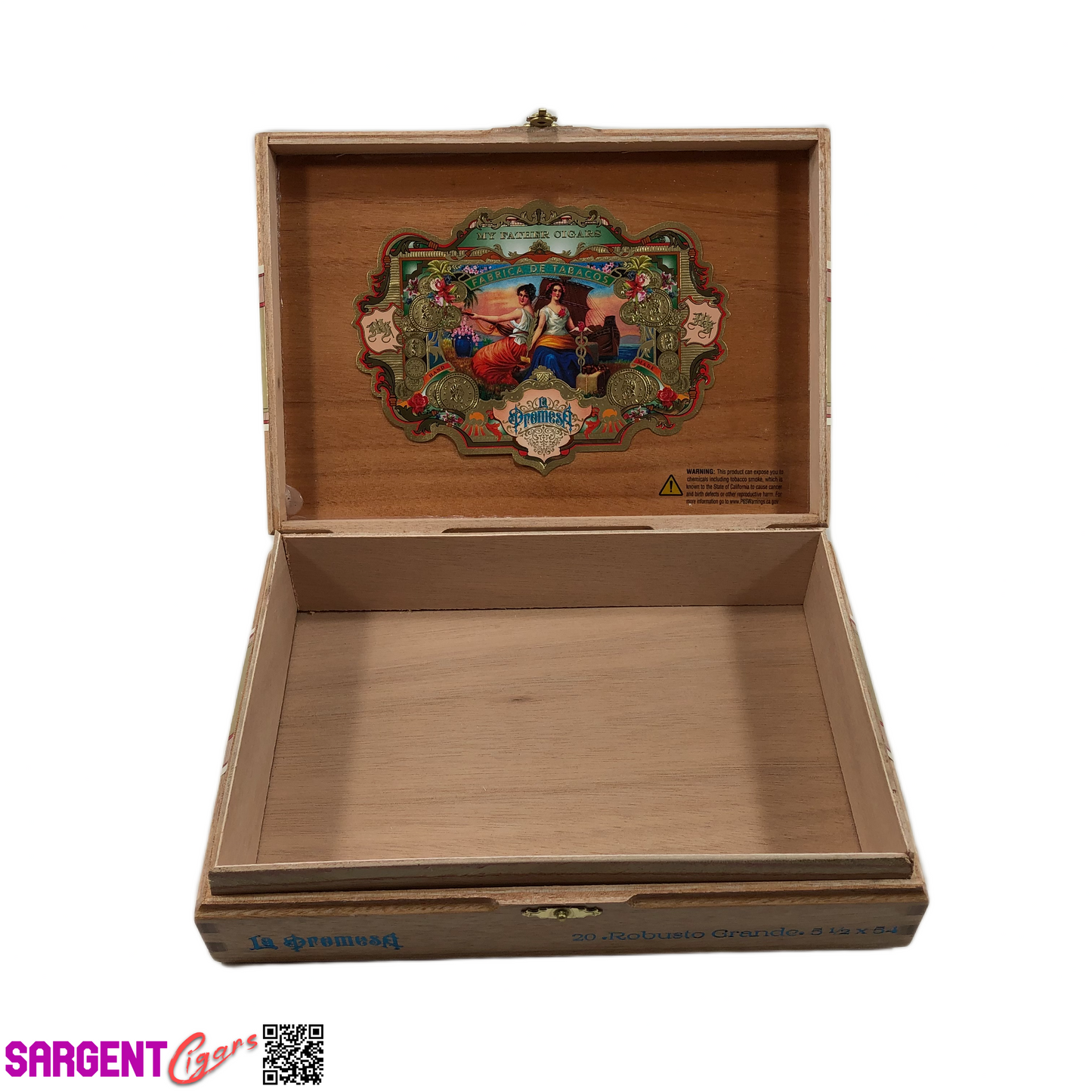 My Father Cigars La Promesa Robusto Empty Wooden Cigar Box 9.25x6.25x2.25