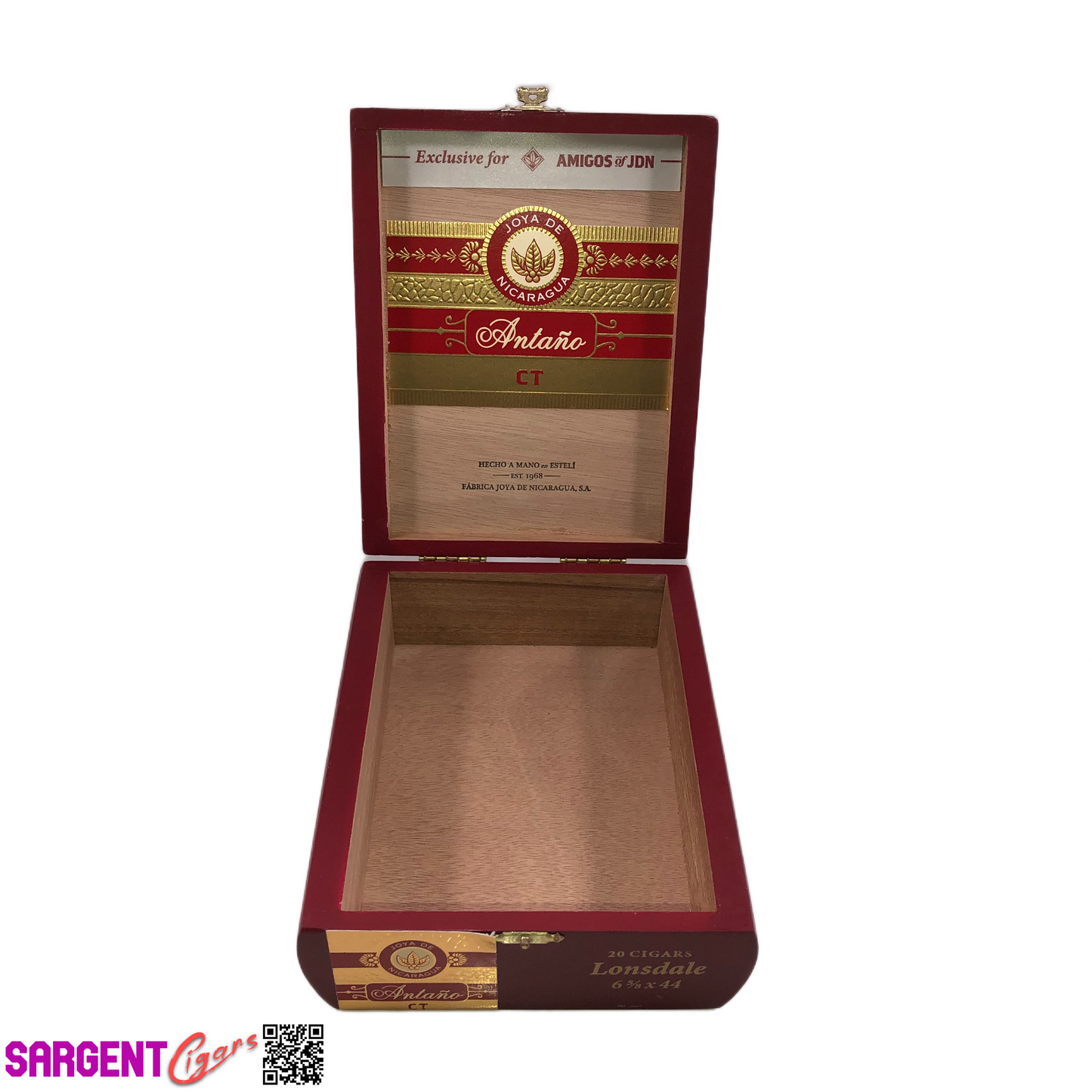 Joya De Nicaragua Antano Connecticut Lonsdale Empty Wooden Cigar Box 6x7.5x2.25