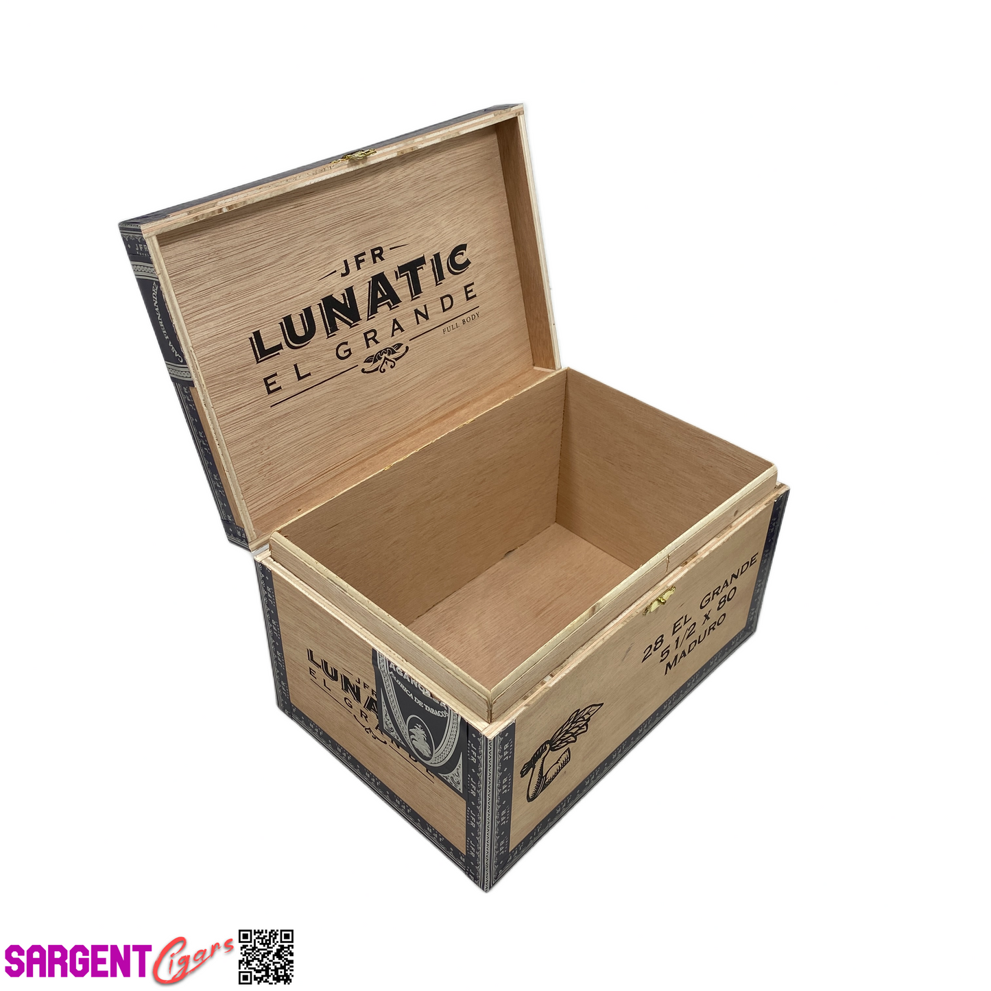 JFR Lunatic El Grande Empty Wooden Cigar Box 9.5x6.5x5.25