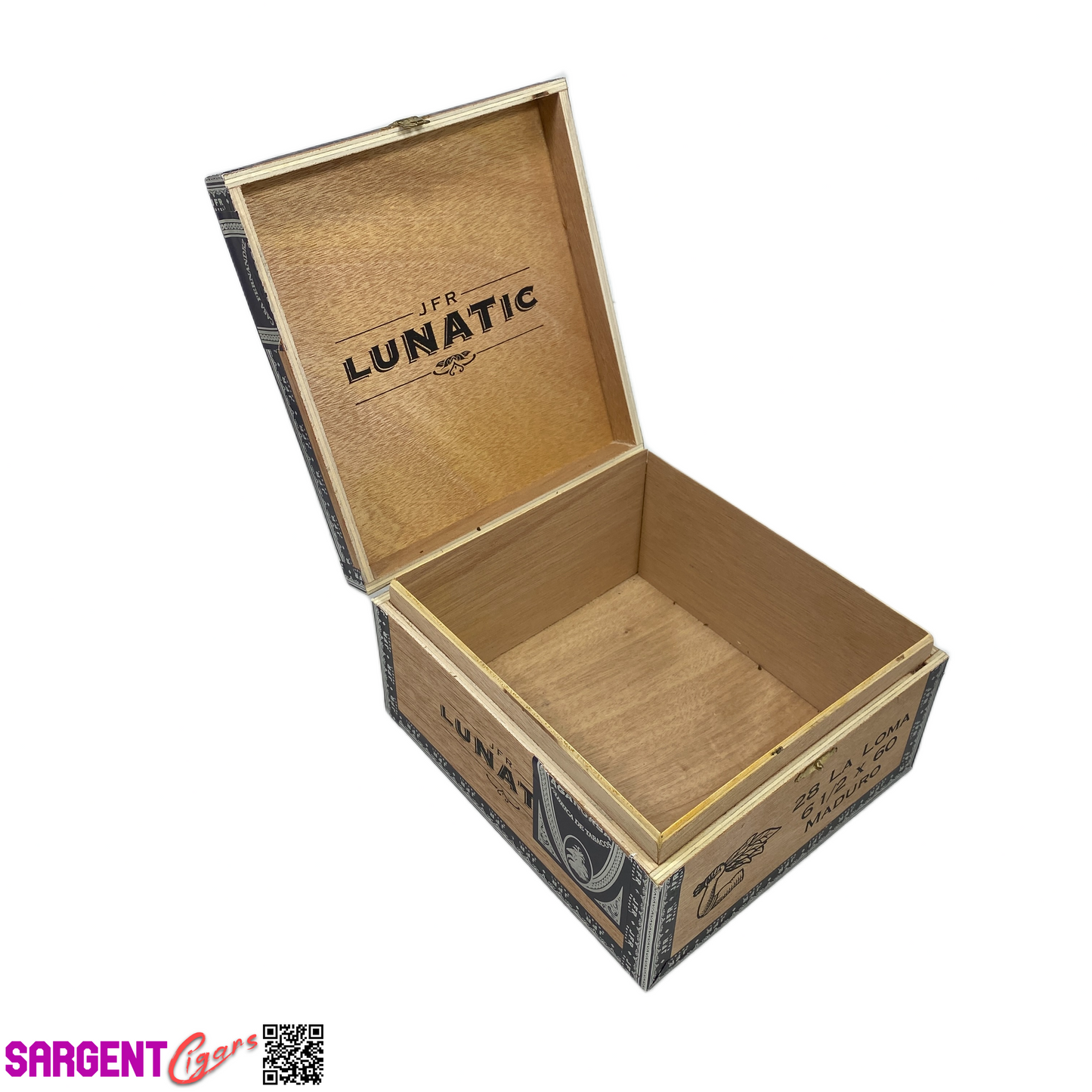 JFR Lunatic La Loma Empty Wooden Cigar Box 7x7.75x4