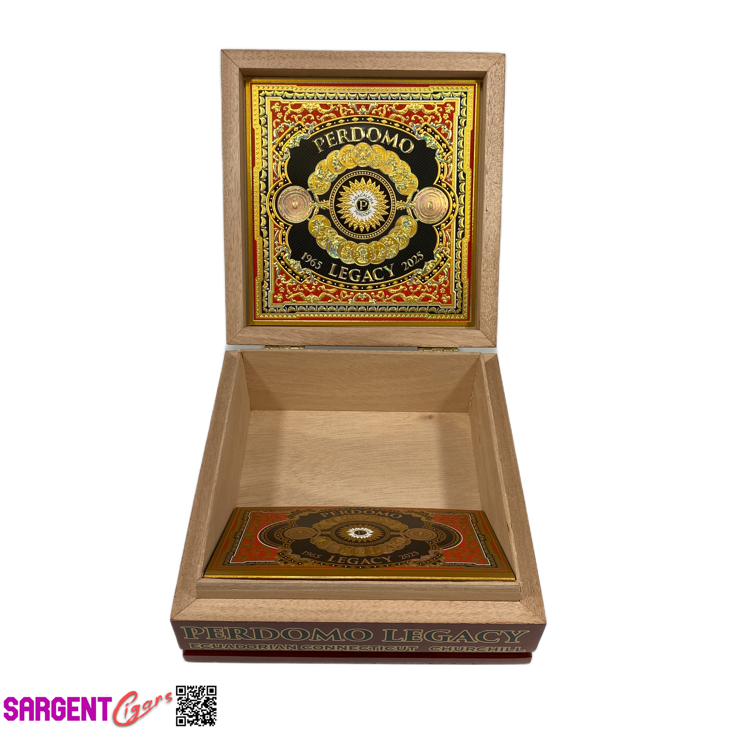 Perdomo Legacy Connecticut Churchill Empty Wooden Cigar Box 8x8.25x3.25
