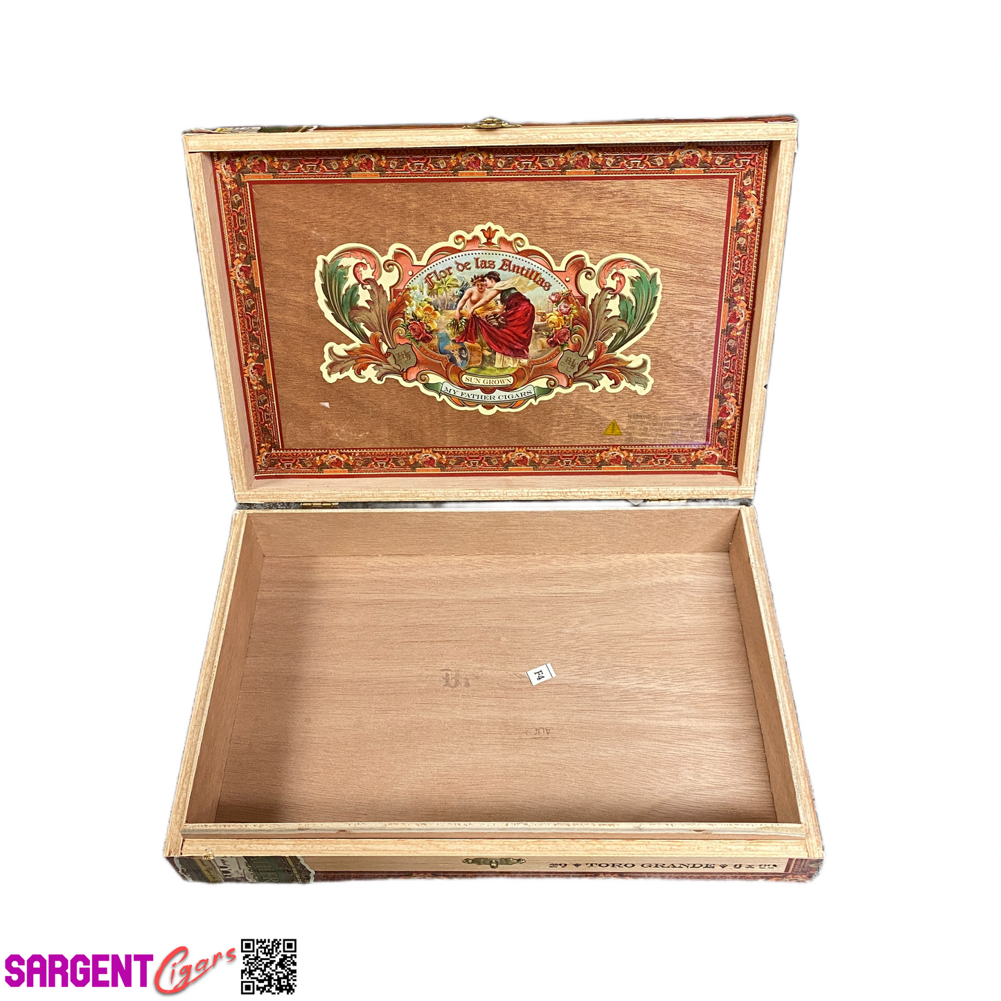 Flor De Las Antillas Toro Grande Empty Wooden Cigar Box 10.25x7x2