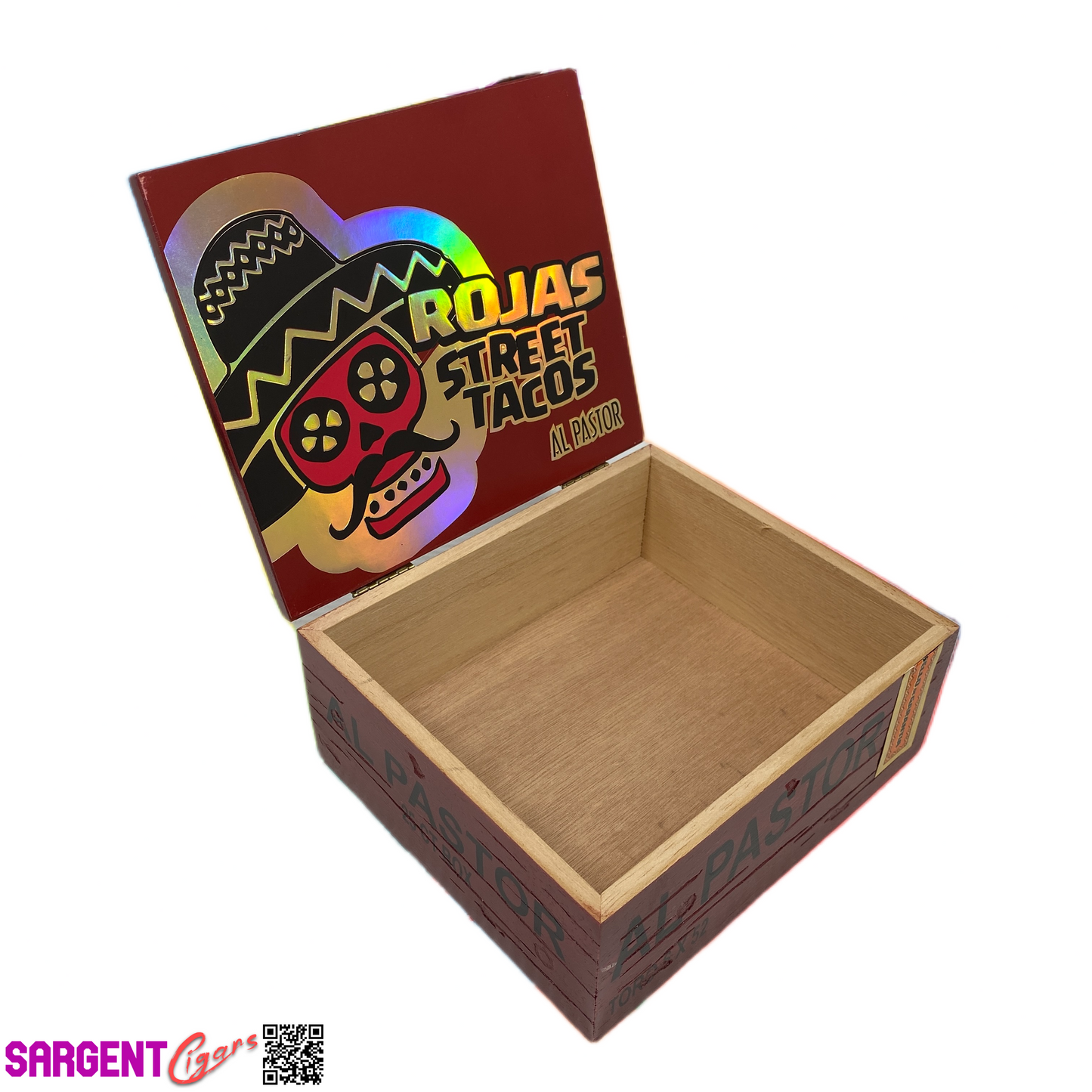 Rojas Street Tacos Al Pastor Toro Empty Wooden Cigar Box 8x7x3.5 (1)